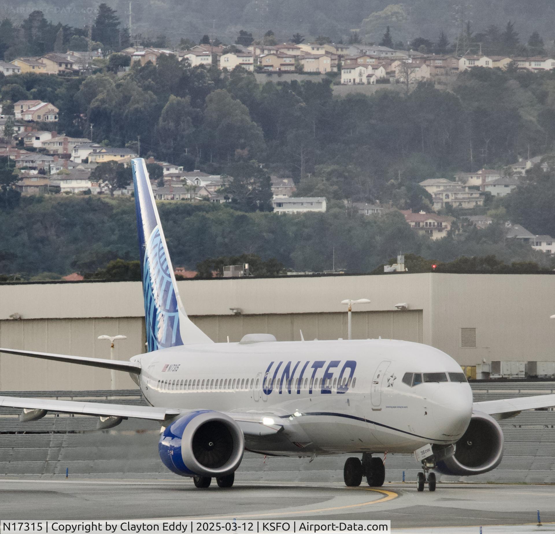 N17315, 2024 Boeing 737-8 MAX C/N 67597, Departing runway 10 SFO 2025