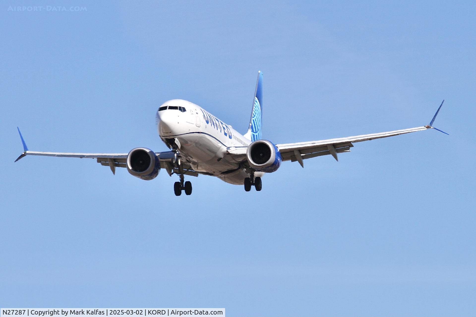 N27287, 2019 Boeing 738-8MAX C/N 60709, B38M. UNITED AIRLINES BOEING 737-8 MAX N27287 UA3024 GUA-ORD