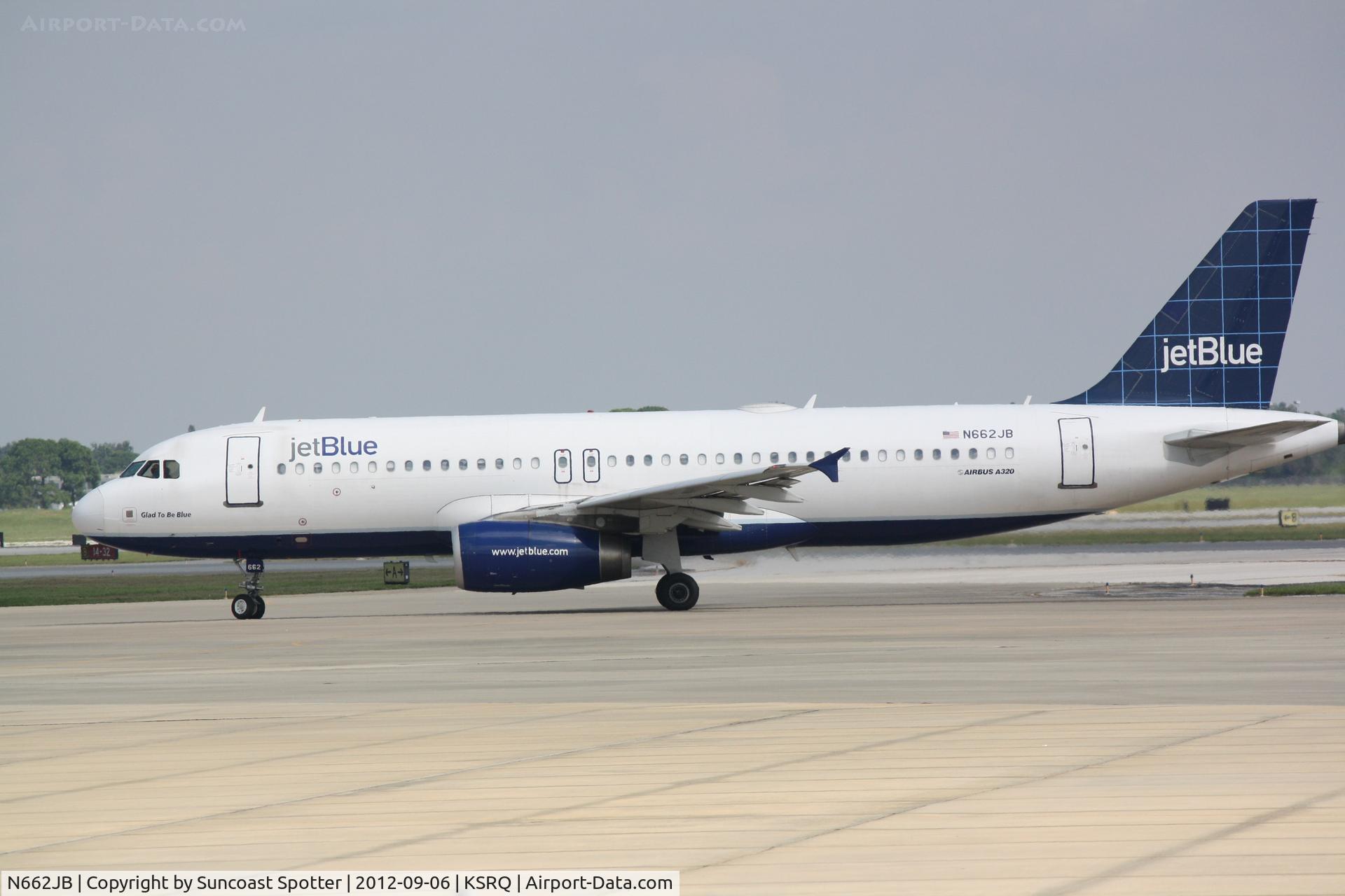 N662JB, 2007 Airbus A320-232 C/N 3263, JetBlue Flight 164 prepares for flight at Sarasota-Bradenton International Airport