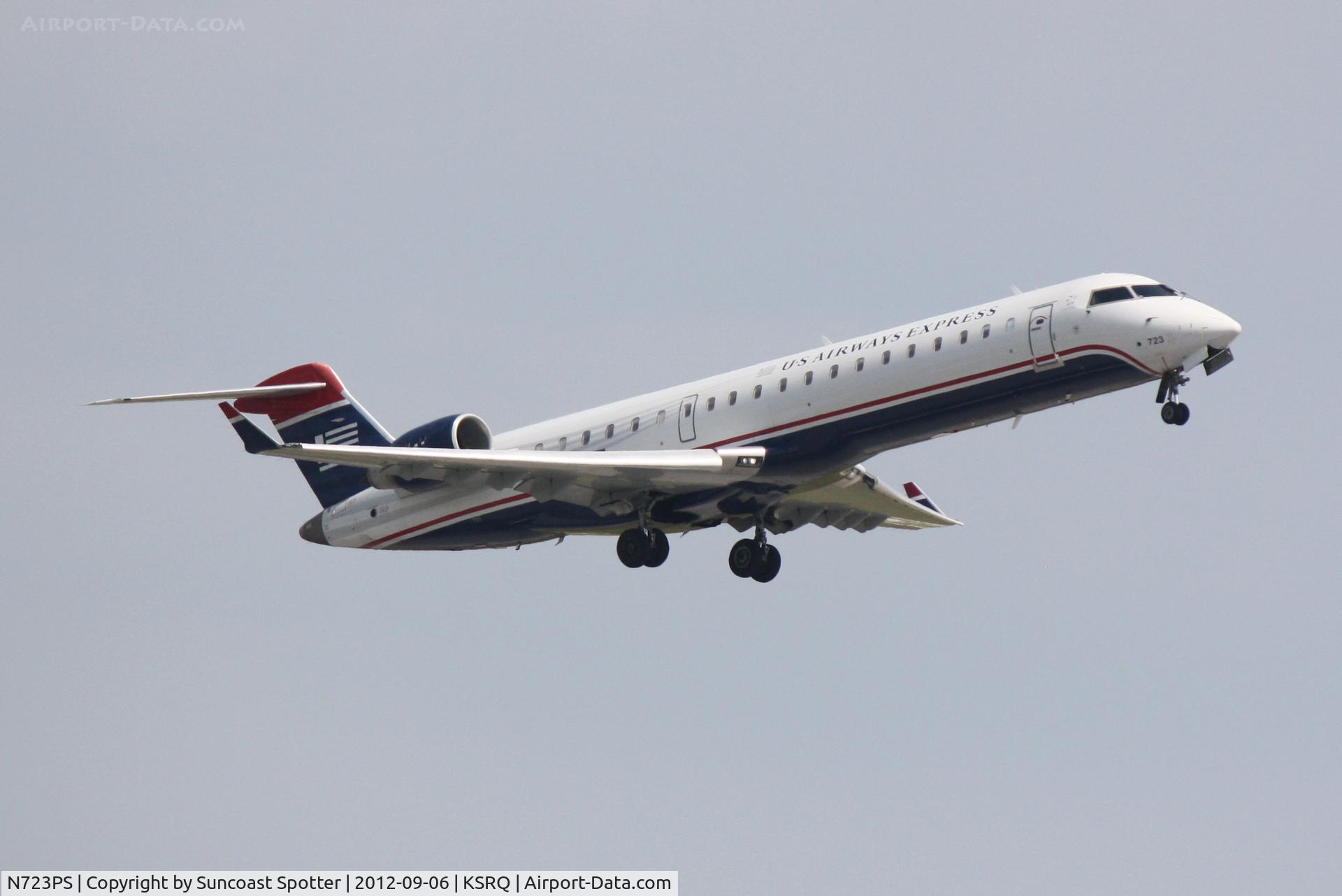 N723PS, 2004 Bombardier CRJ-701 (CL-600-2C10) Regional Jet C/N 10181, US Air Flight 2224 operated by PSA departs Sarasota-Bradenton International Airport enroute to Charlotte-Douglas International Airport