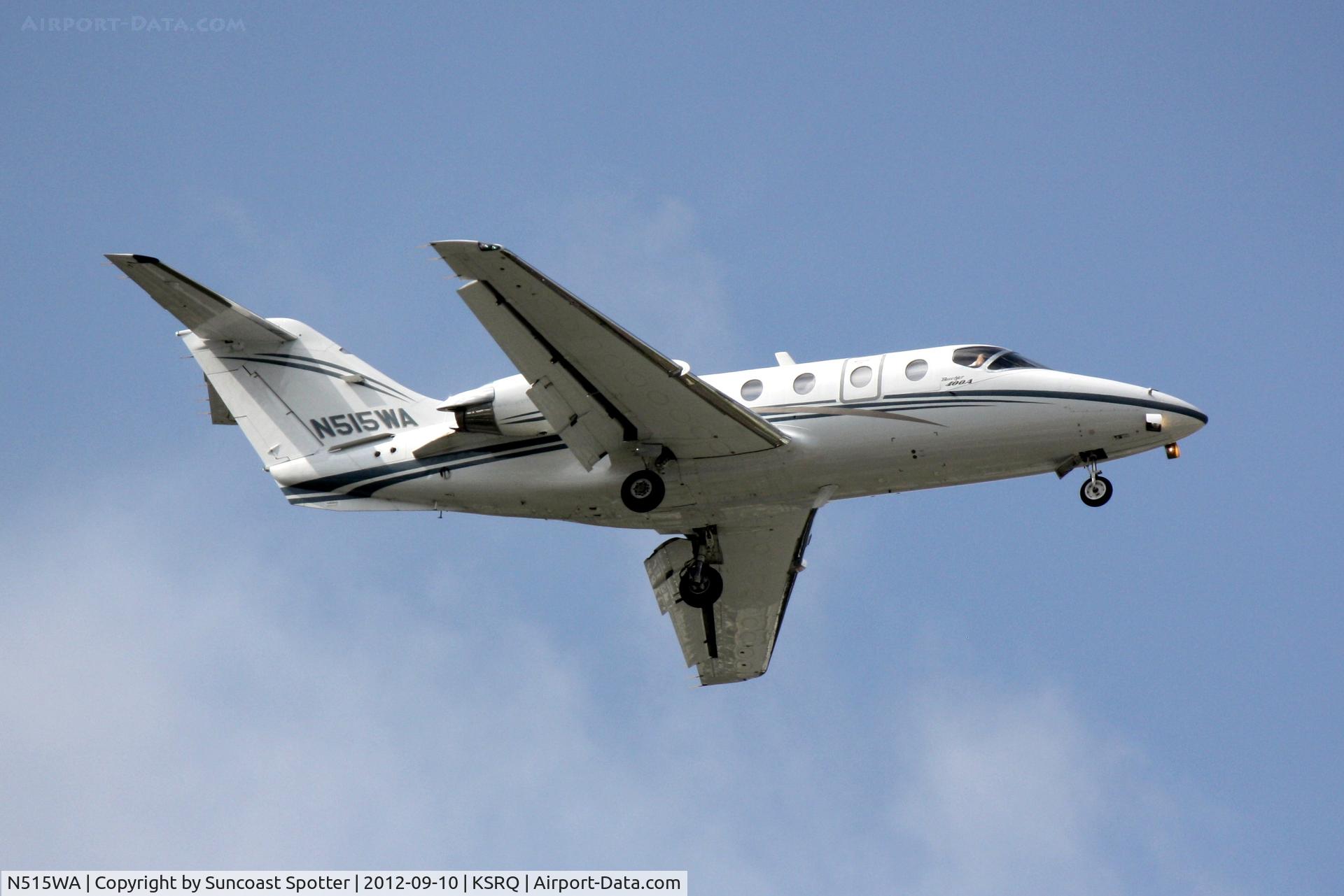 N515WA, Raytheon Aircraft Company 400A C/N RK-215, Tri-State Aero Flight 15 arrives at Sarasota-Bradenton International Airport following a flight from Evansville Regional Airport