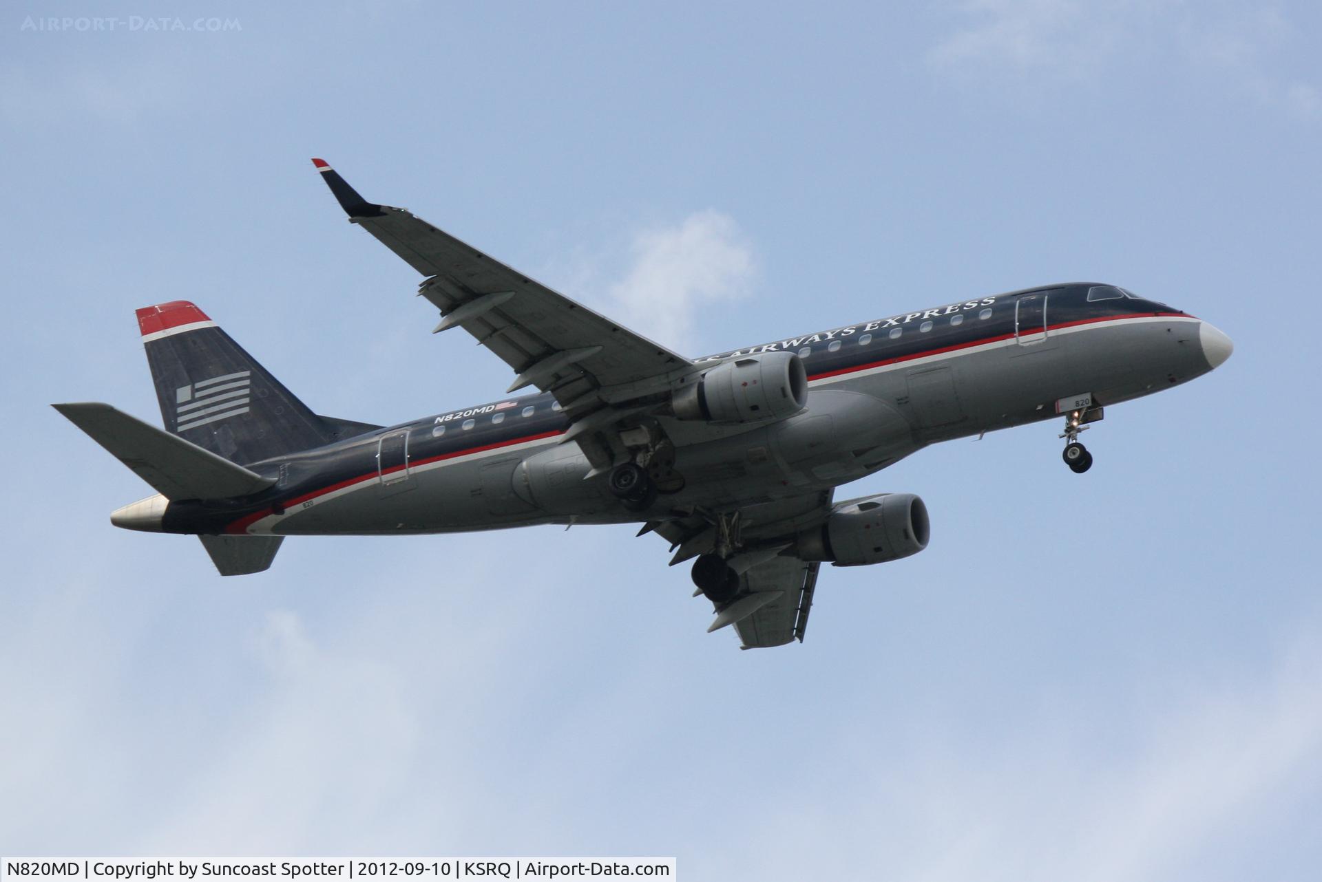 N820MD, 2004 Embraer 170SU (ERJ-170-100SU) C/N 17000041, US Air Flight 3327 operated by Republic arrives at Sarasota-Bradenton International Airport following a flight from Reagan National Airport