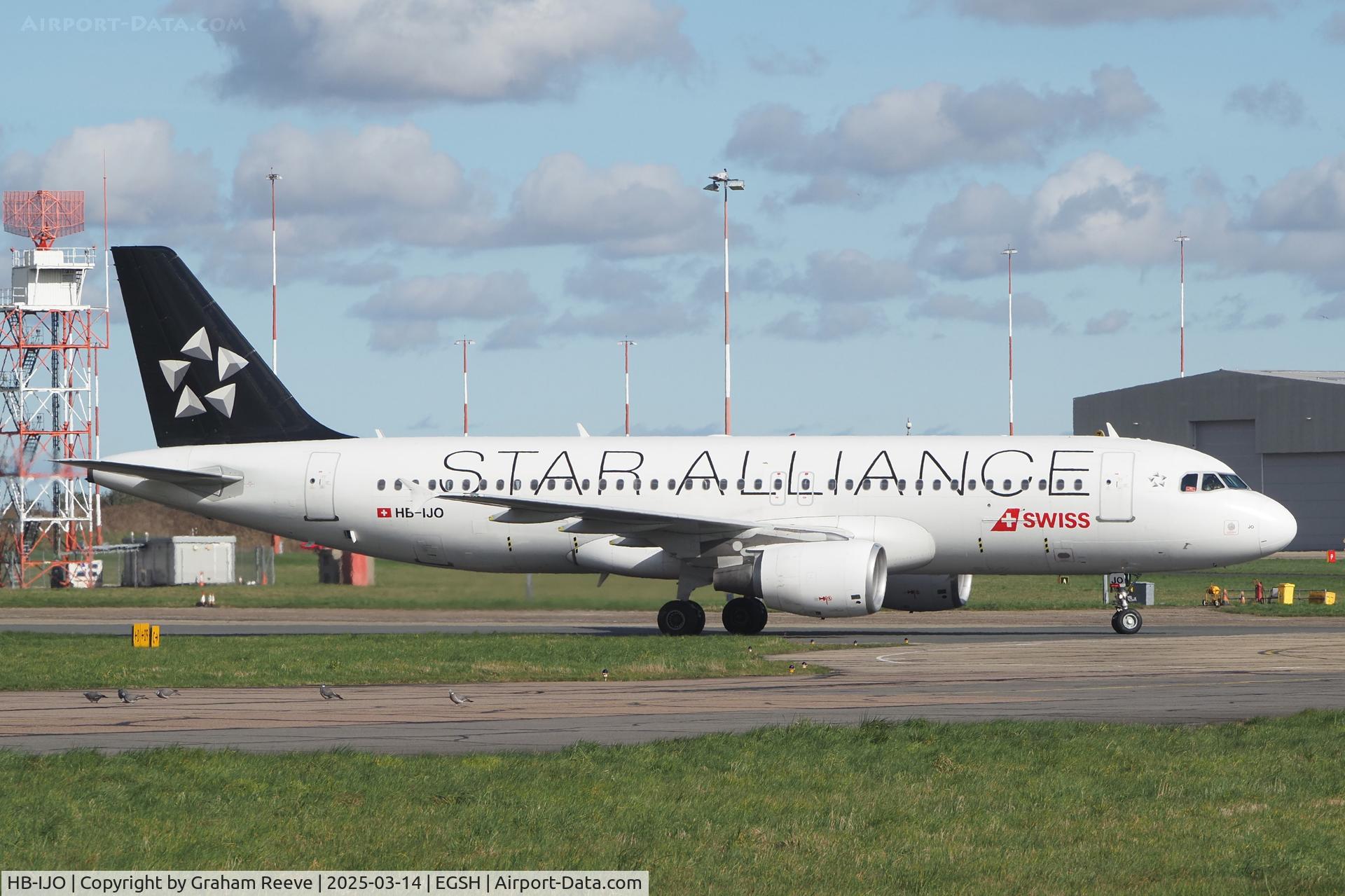 HB-IJO, 1997 Airbus A320-214 C/N 673, Just landed at Norwich.