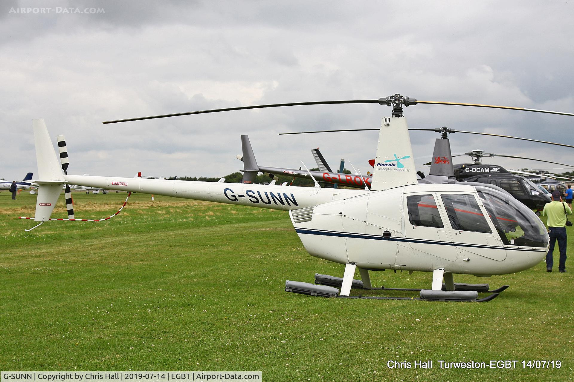 G-SUNN, 2004 Robinson R44 Clipper C/N 1367, Turweston, British Grand Prix weekend