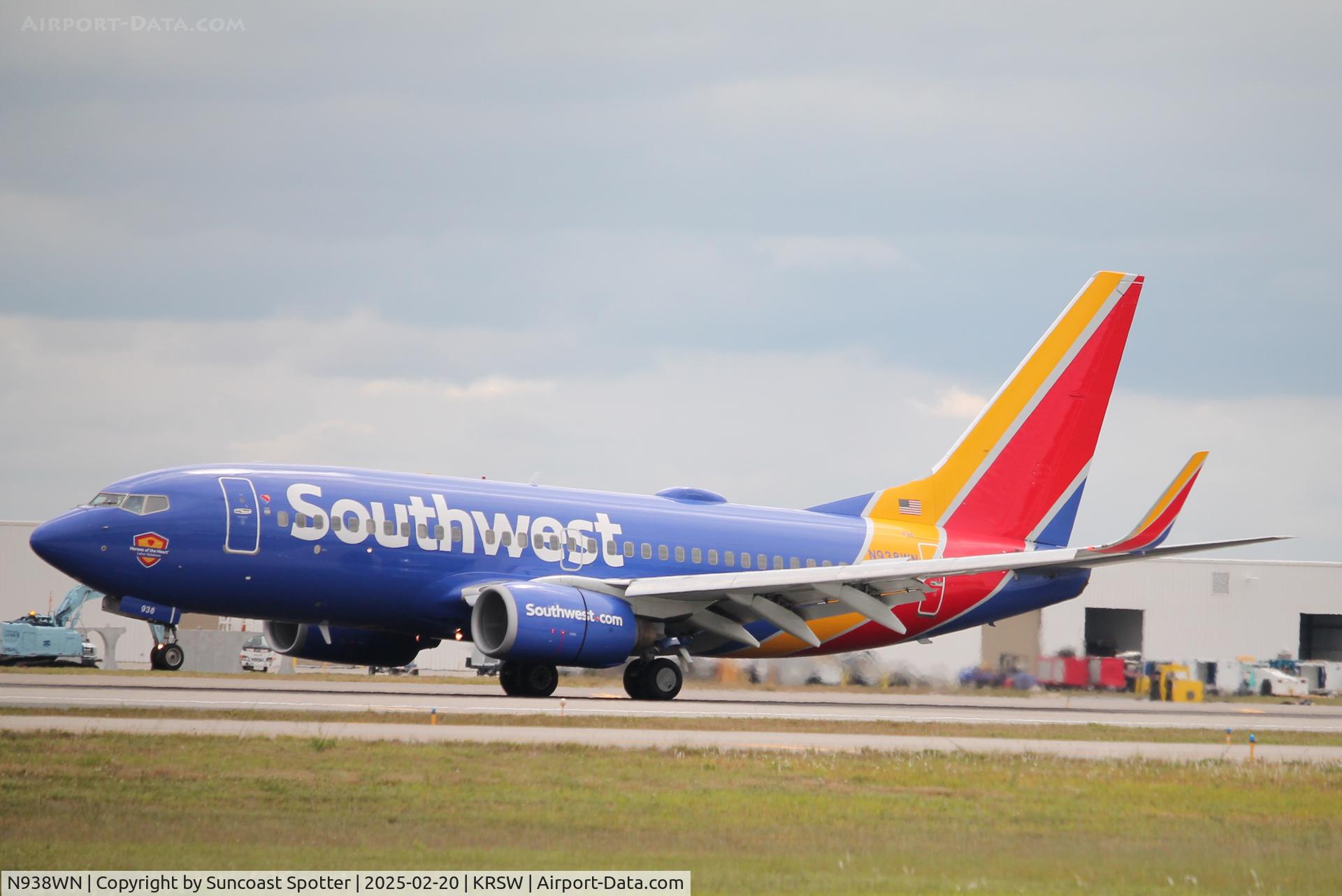 N938WN, 2009 Boeing 737-7H4 C/N 36645, Southwest Flight 543 arrives on Runway 6 at Southwest Florida International Airport following flight from Milwaukee-Mitchell International Airport