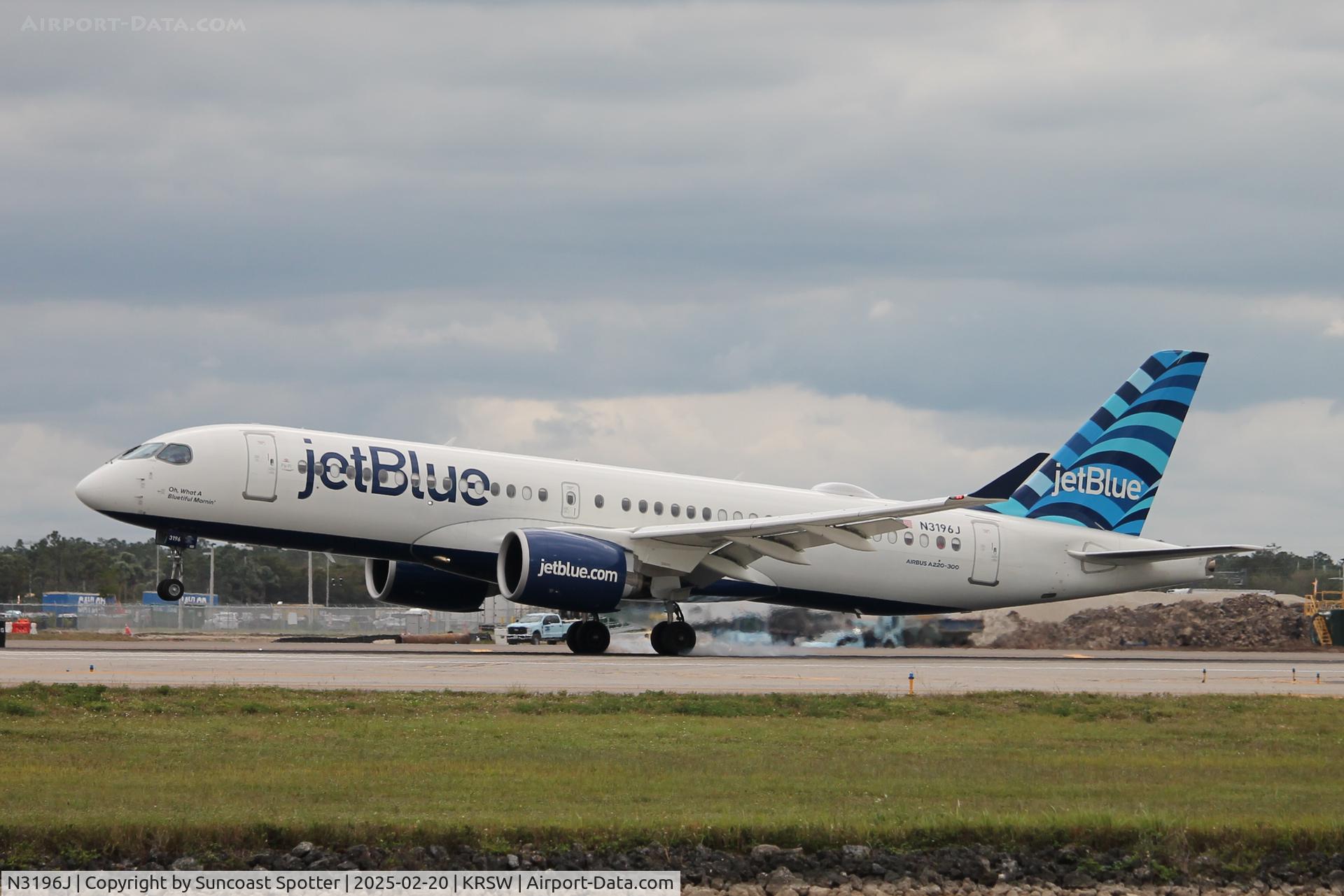 N3196J, 2024 Airbus A220-271 C/N 55282, JetBlue Flight 65 arrives on Runway 6 at Southwest Florida International Airport following flight from Boston-Logan International Airport