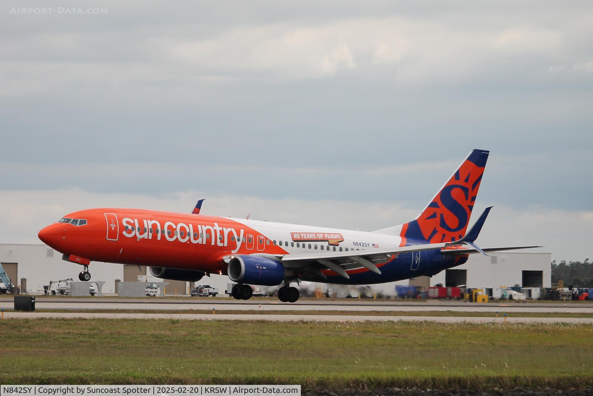 N842SY, 2012 Boeing 737-8K5 C/N 37244, Sun Country Flight 377 arrives on Runway 6 at Southwest Florida International Airport following flight from Minneapolis-St Paul International Airport
