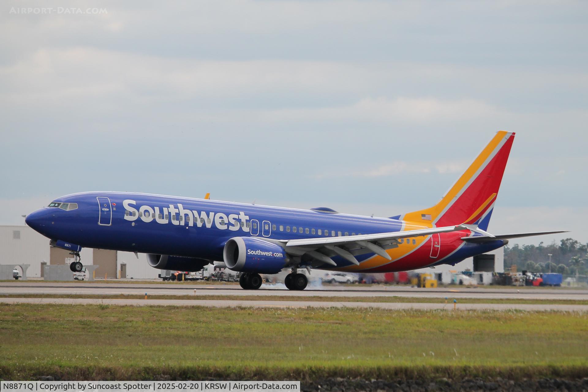 N8871Q, 2023 Boeing 737 MAX 8 C/N 42678, Southwest Flight 1351 arrives on Runway 6 at Southwest Florida International Airport following flight from Chicago-Midway International Airport