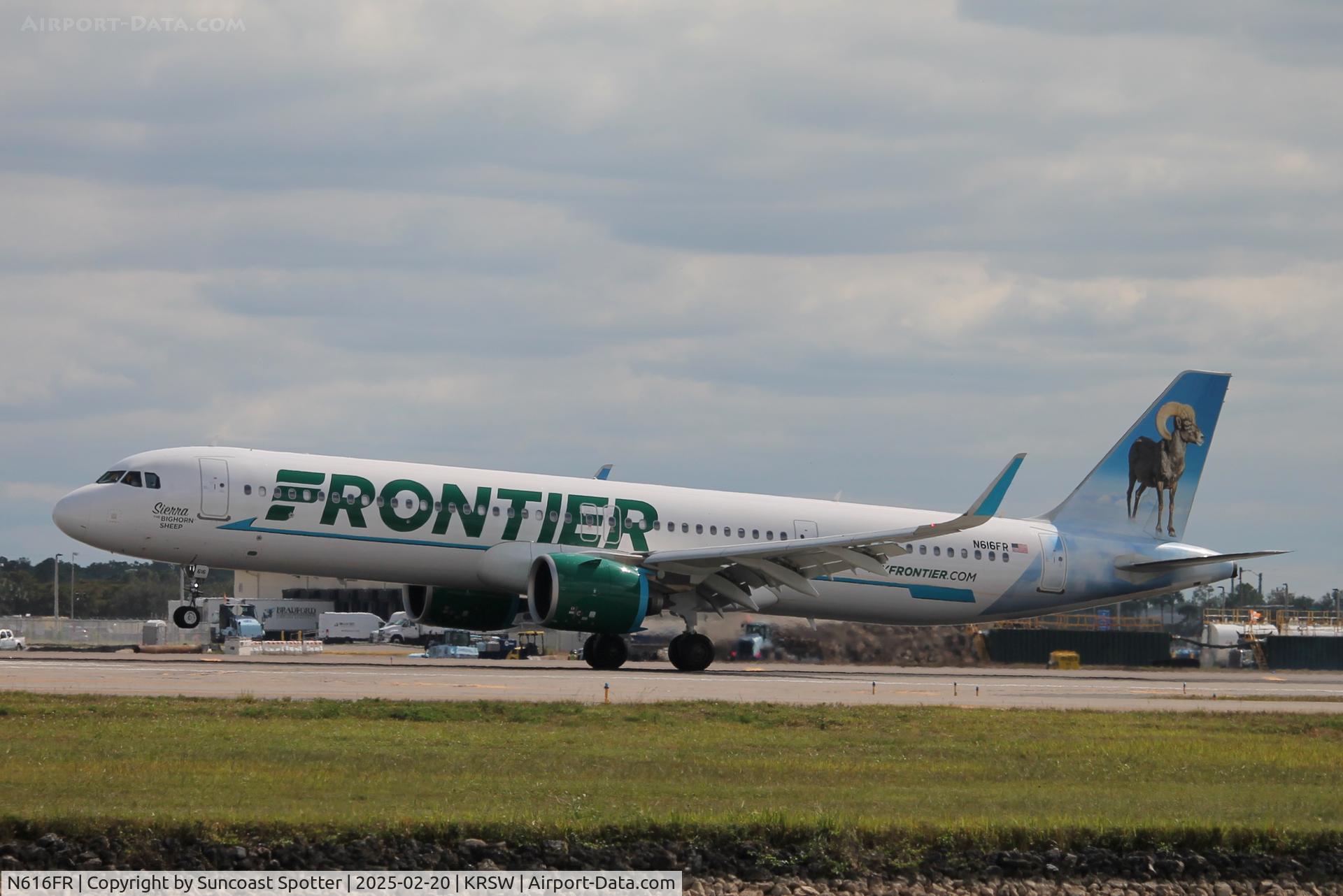 N616FR, 2023 Airbus A321-271NX C/N 11330, Frontier Flight 2716 arrives on Runway 6 at Southwest Florida International Airport following flight from Cleveland-Hopkins International Airport