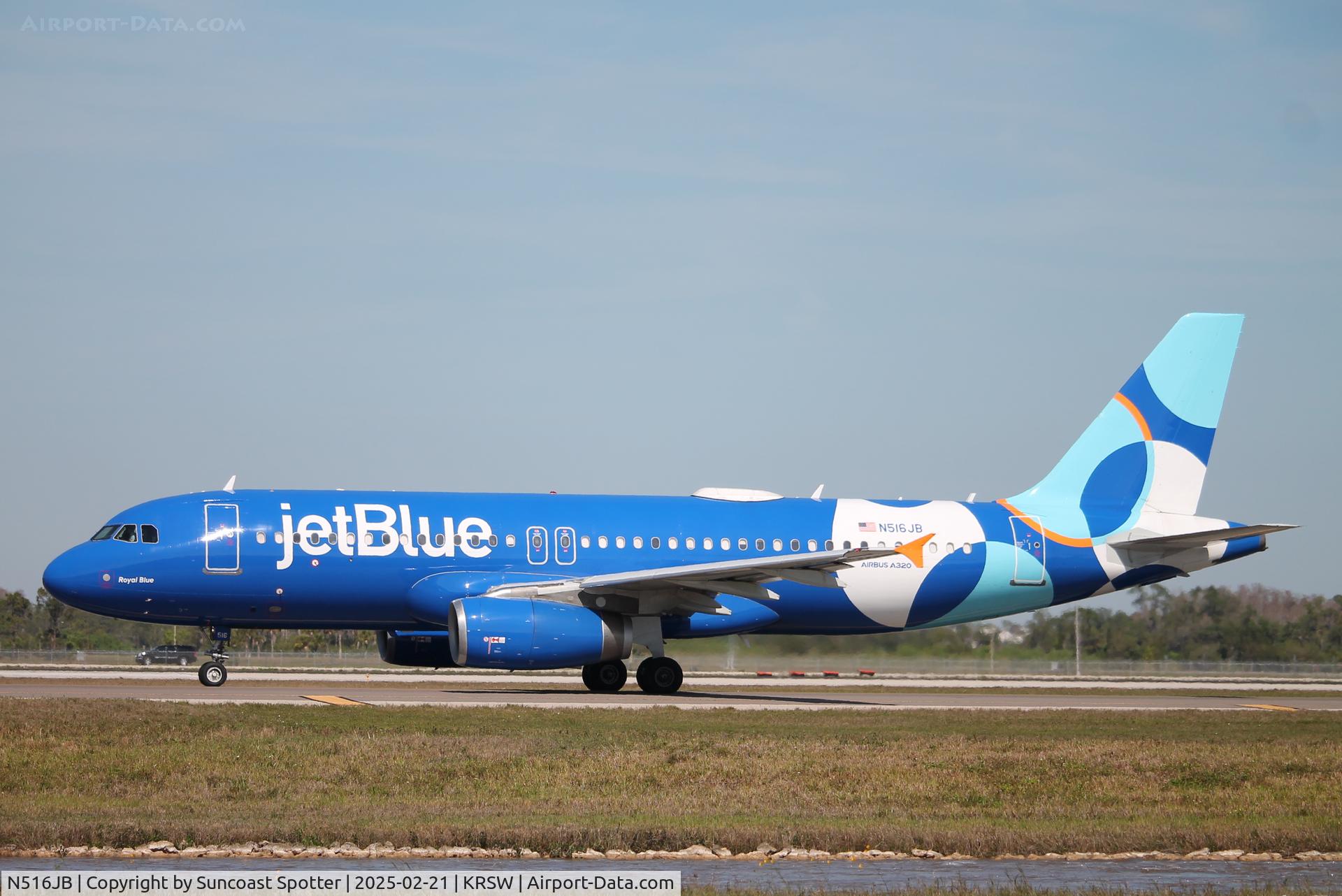 N516JB, 2000 Airbus A320-232 C/N 1302, JetBlue Flight 1812 departs Runway 6 at Southwest Florida International Airport enroute to Newark-Liberty International Airport