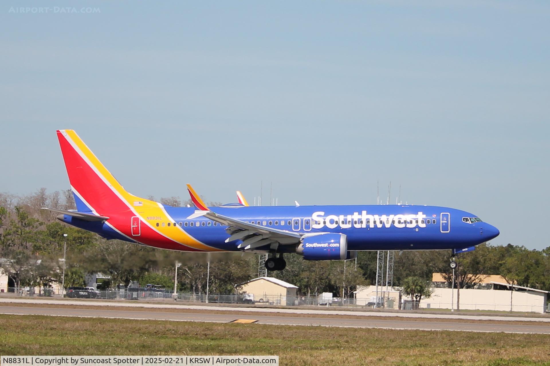 N8831L, 2022 Boeing 737-8 MAX C/N 67482, Southwest Flight 1874 arrives on Runway 6 at Southwest Florida International Airport following flight from Baltimore-Washington International Airport