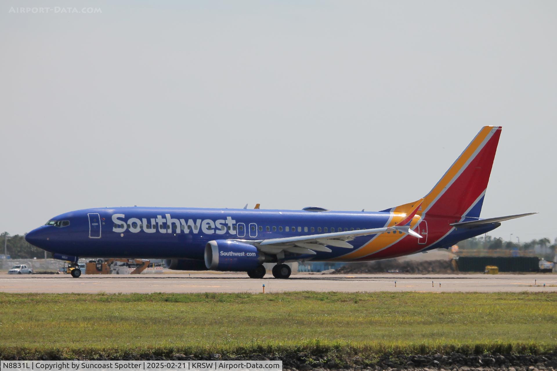 N8831L, 2022 Boeing 737-8 MAX C/N 67482, Southwest Flight 2066 departs Runway 6 at Southwest Florida International Airport enroute to John Glenn-Columbus International Airport