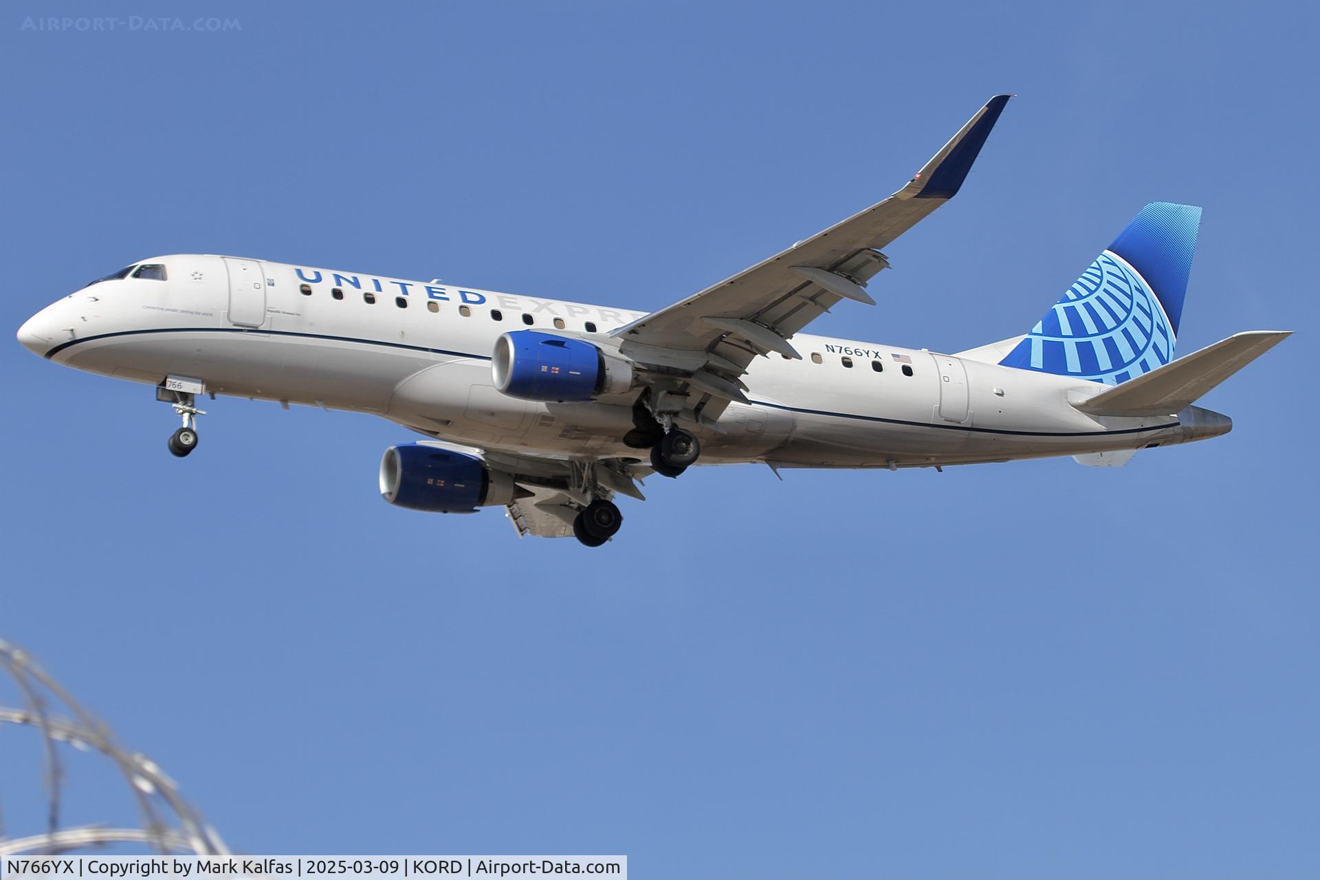 N766YX, 2023 Embraer ERJ170-200LR C/N 17000951, E75L Republic Airways/United Express Embraer 175LW N766YX RPA3671 OKC-ORD