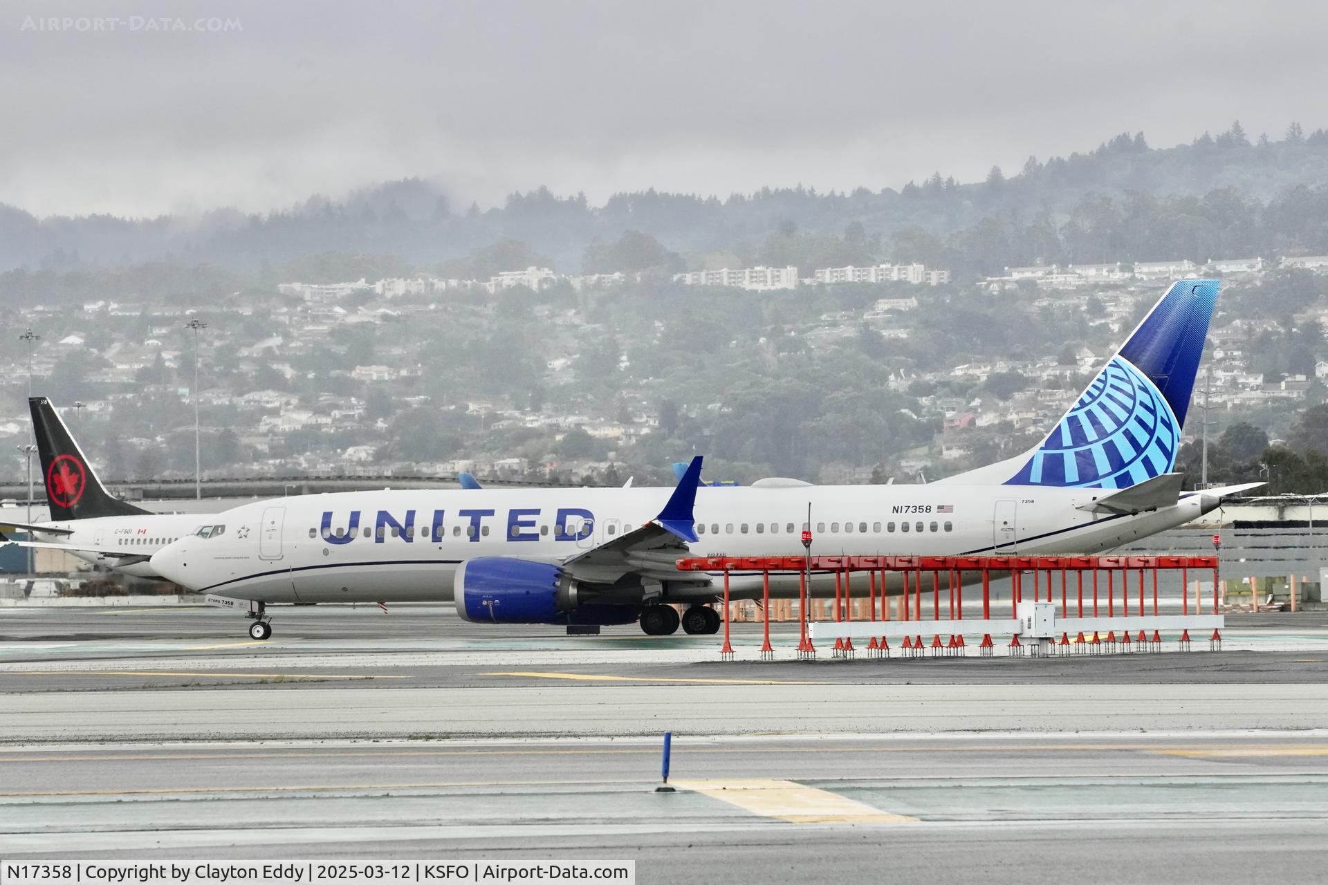 N17358, 2024 Boeing 737 MAX 8 C/N 67628, Departing runway 10 SFO 2025