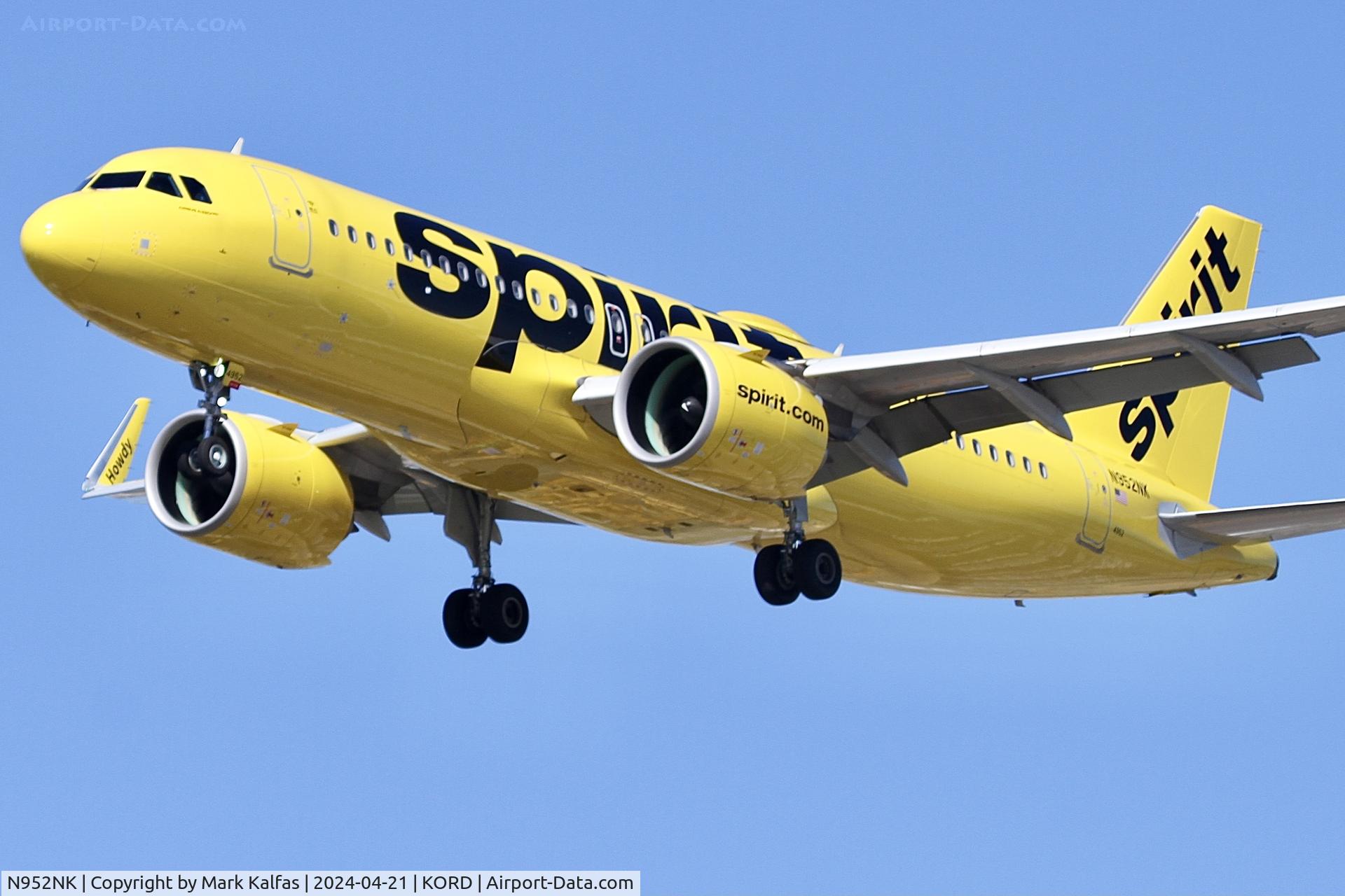 N952NK, 2022 Airbus A320-271N C/N 10767, A20N SPIRIT AIRLINES A320-271N N952NK arriving on 28C KORD