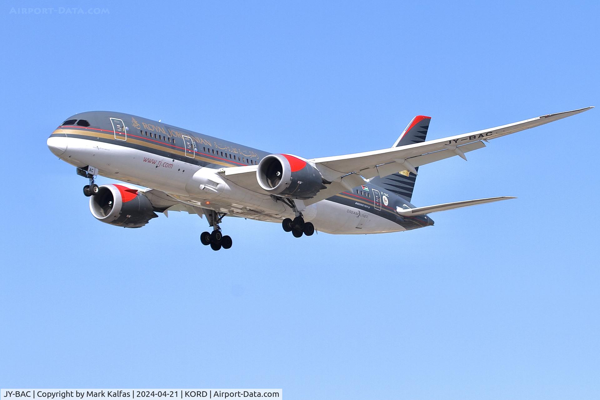 JY-BAC, 2014 Boeing 787-8 Dreamliner C/N 37164, B788 Royal Jordanian Boeing 787-8 Dreamliner JY-BAC arriving on 28C KORD