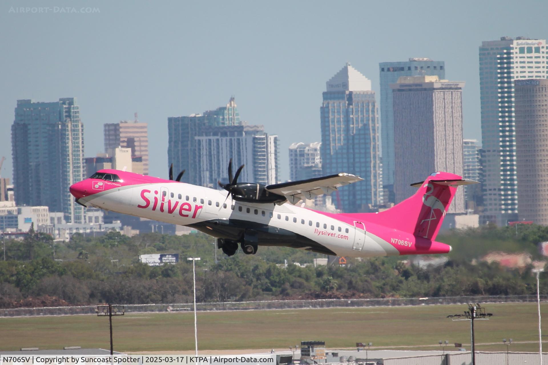 N706SV, 2014 ATR 72-600 (72-212A) C/N 1185, Silver Flight 136 departs Tampa International Airport enroute to Key West International Airport