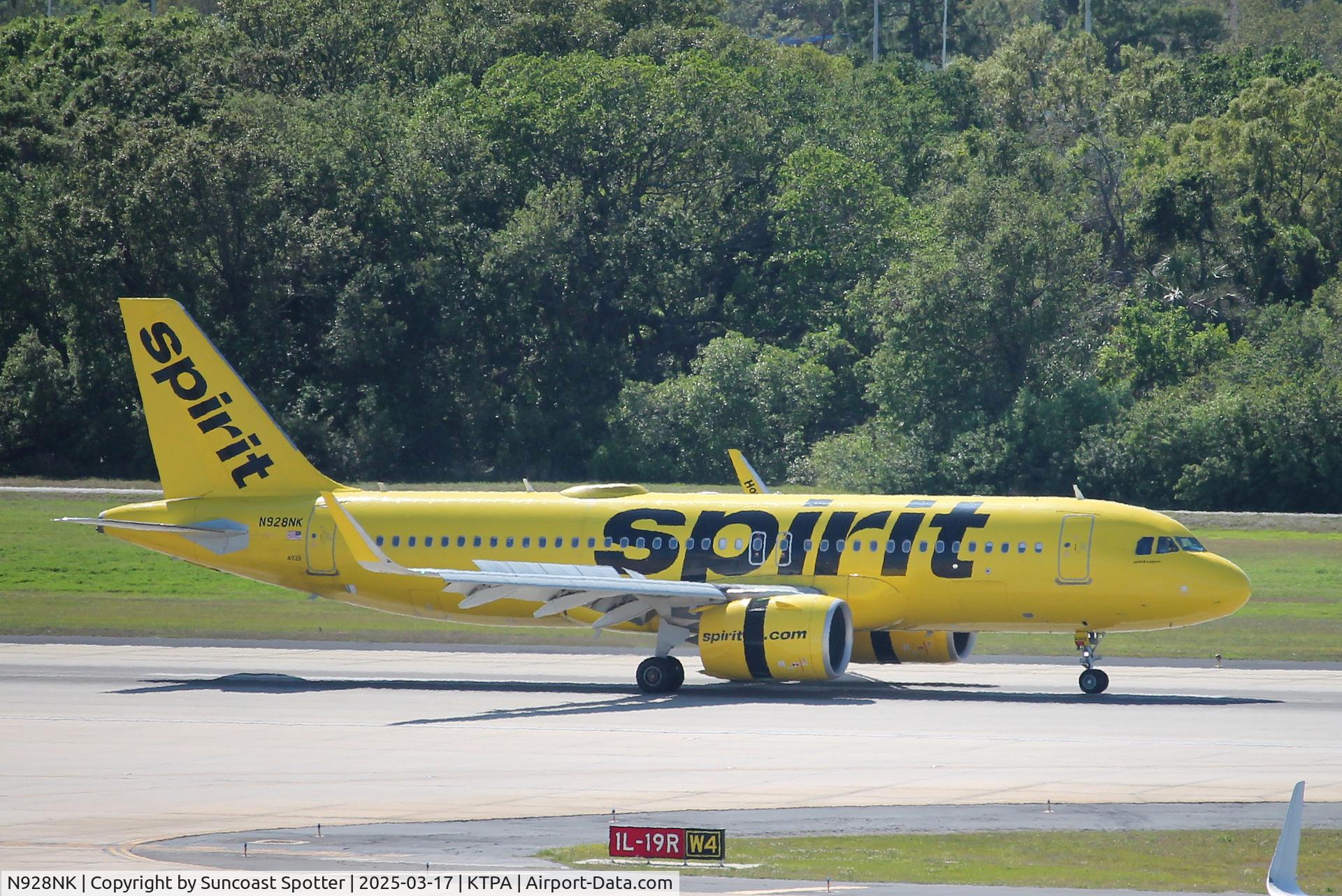 N928NK, 2019 Airbus A320-271N C/N 9152, Spirit Flight 700 arrives at Tampa International Airport following flight from Atlantic City International Airport