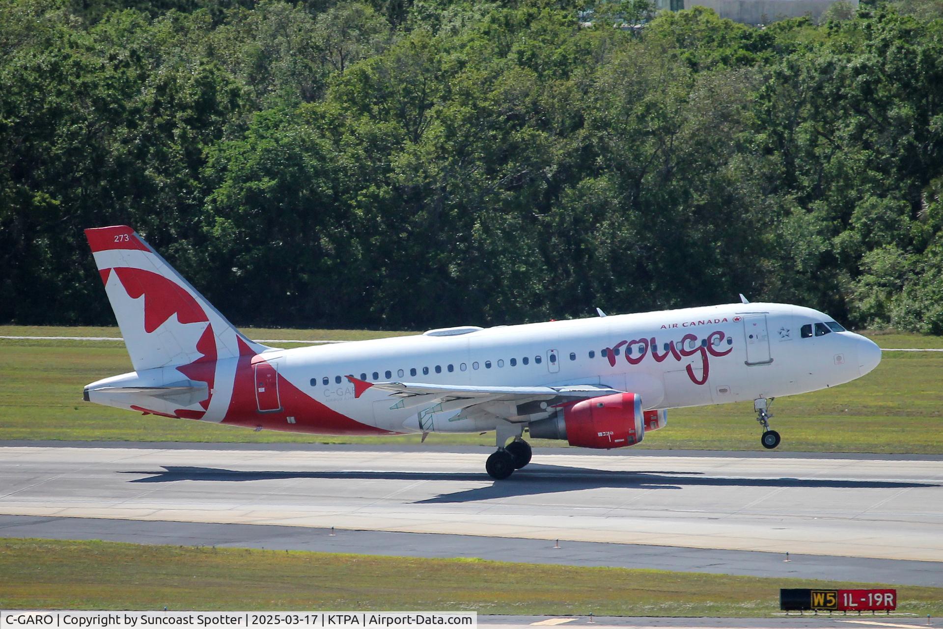 C-GARO, 1997 Airbus A319-114 C/N 757, Rouge Flight 1659 departs Tampa International Airport enroute to Toronto-Pearson International Airport
