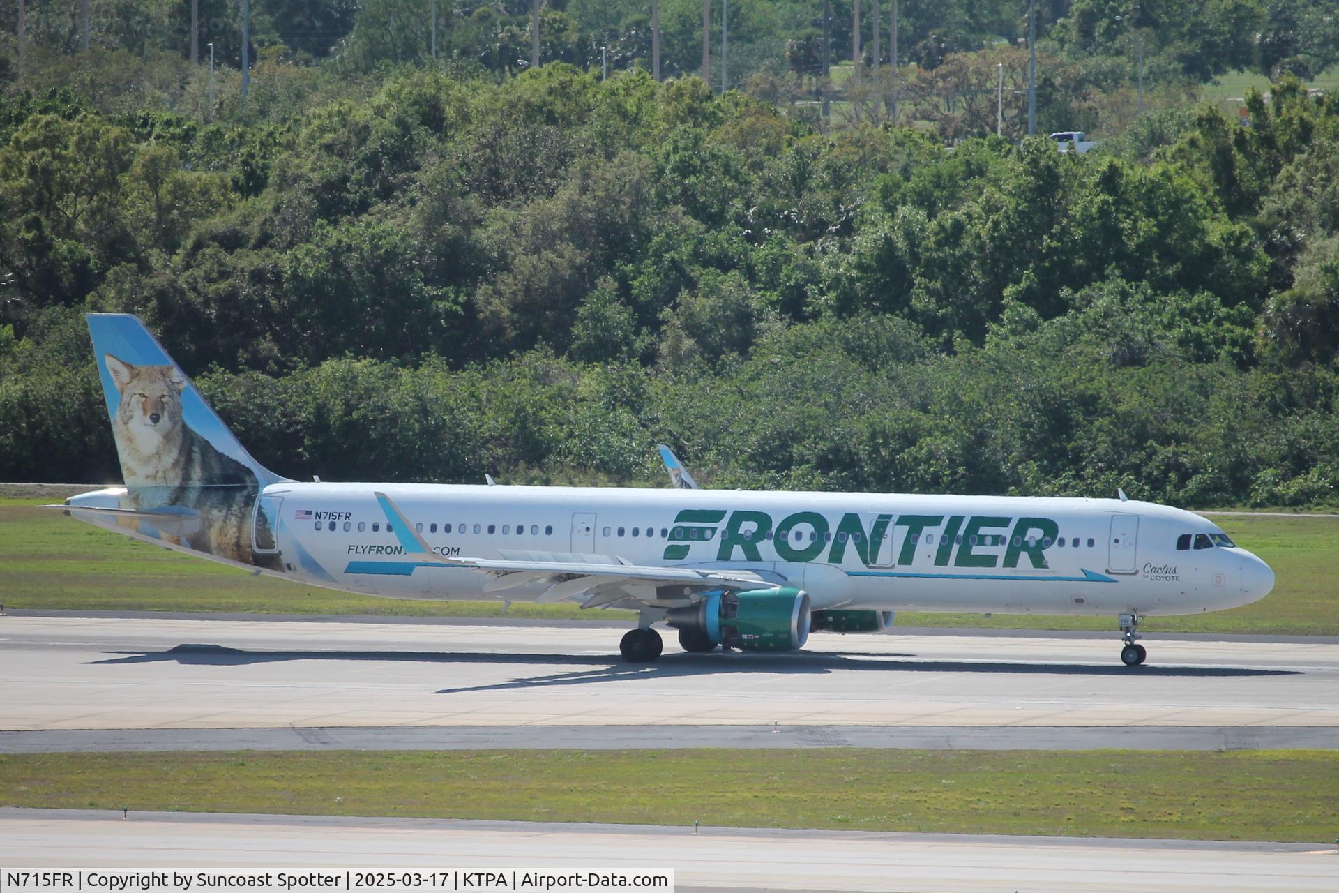 N715FR, 2016 Airbus A321-211 C/N 7313, Frontier Flight 1215 arrives at Tampa International Airport following flight from Boston-Logan International Airport