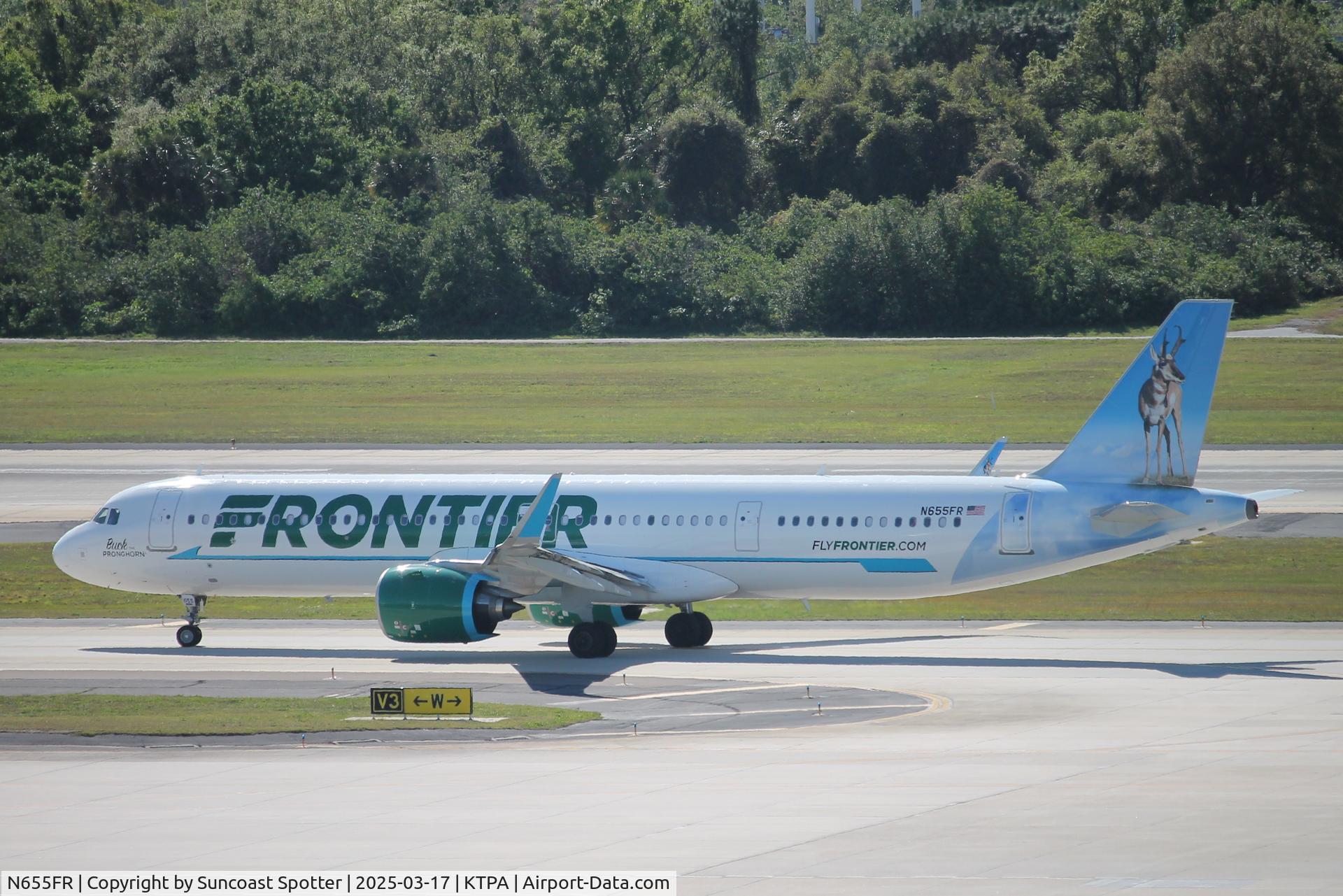 N655FR, 2024 Airbus A321- 271NX C/N 12176, Frontier Flight 2246 taxis at Tampa International Airport prior to flight to Portland International Jetport