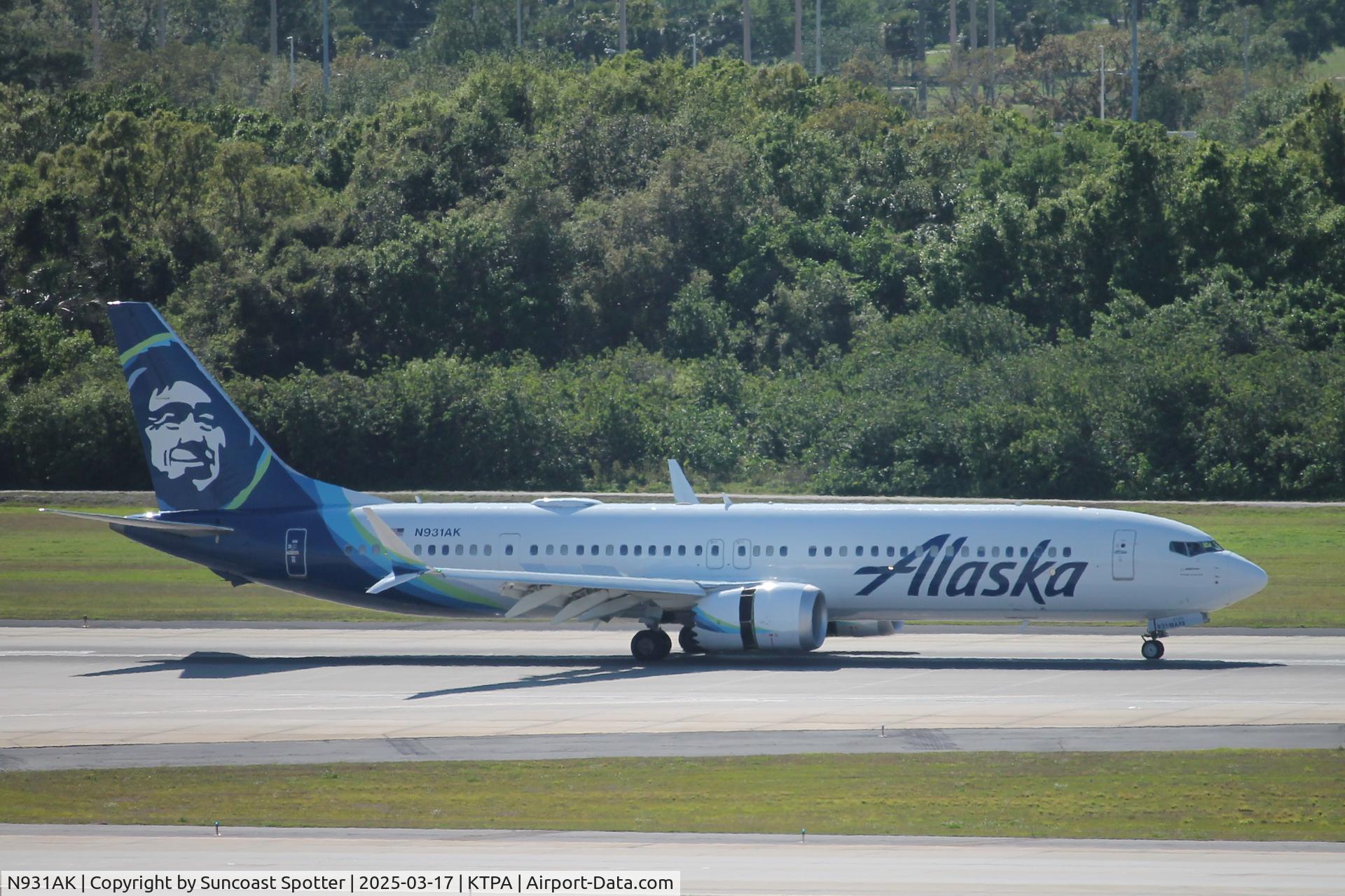 N931AK, 2021 Boeing 737 Max 9 C/N 43353, Alaska Flight 326 arrives at Tampa International Airport following flight from Seattle-Tacoma International Airport