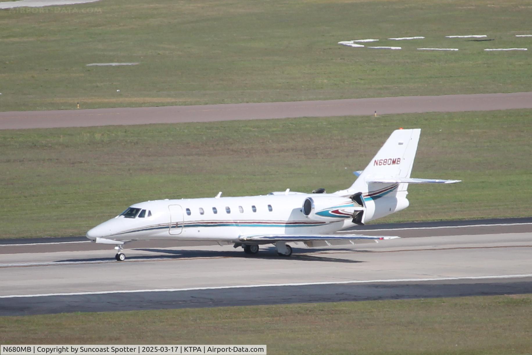 N680MB, 2006 Cessna 680 Citation Sovereign C/N 680-0093, Sovereign 680MB arrives at Tampa International Airport following flight from Louisville International Airport