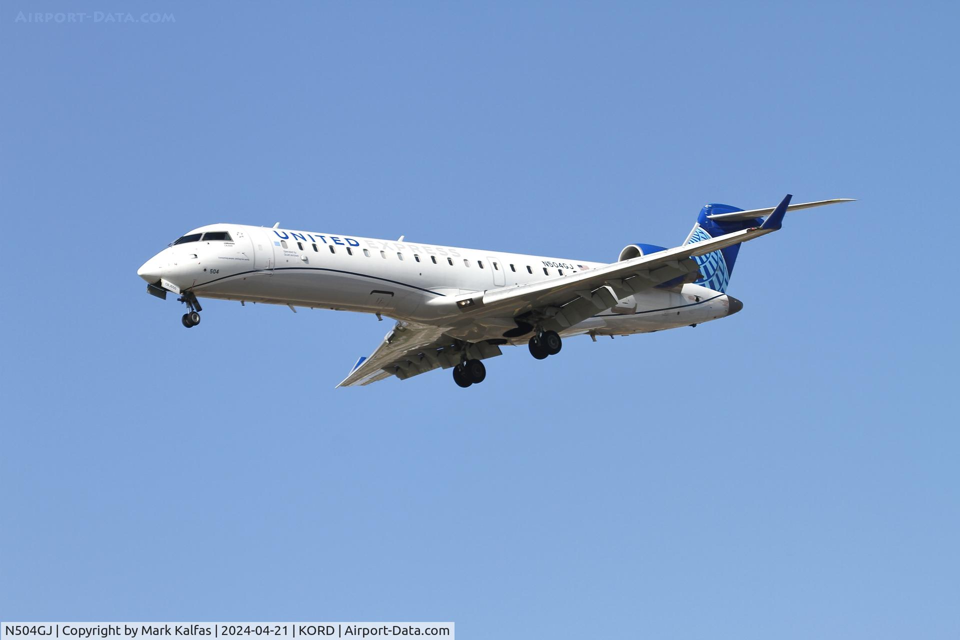 N504GJ, 2002 Bombardier CRJ-701 CL-600-2C10) Regional Jet C/N 10022, CRJ7 GoJet / United Express Canadair Regional Jet CRJ-550 N504GJ arriving 28c KORD