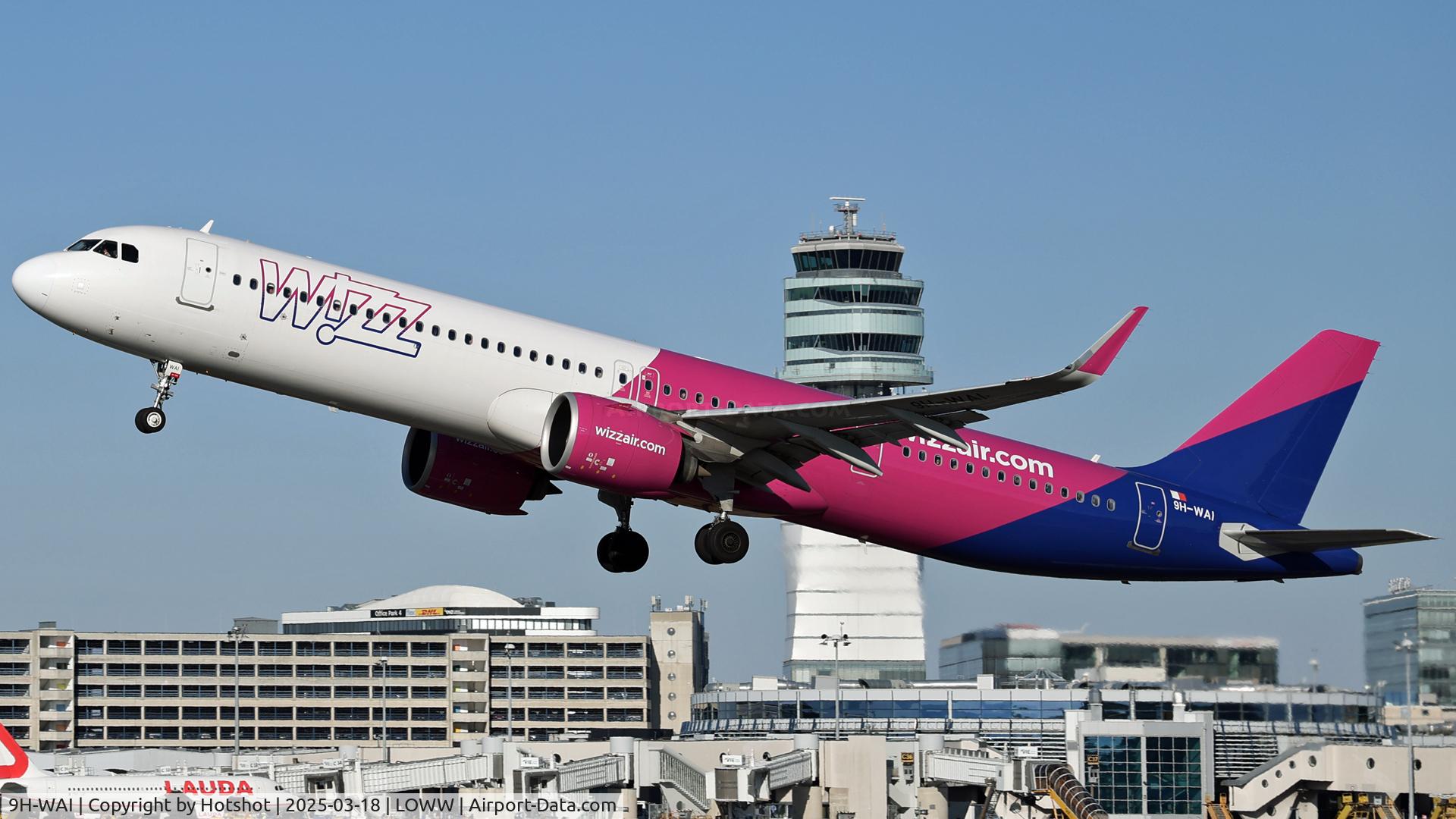9H-WAI, 2021 Airbus A321-271NX C/N 10460, Departing runway 29 with the ATC tower behind