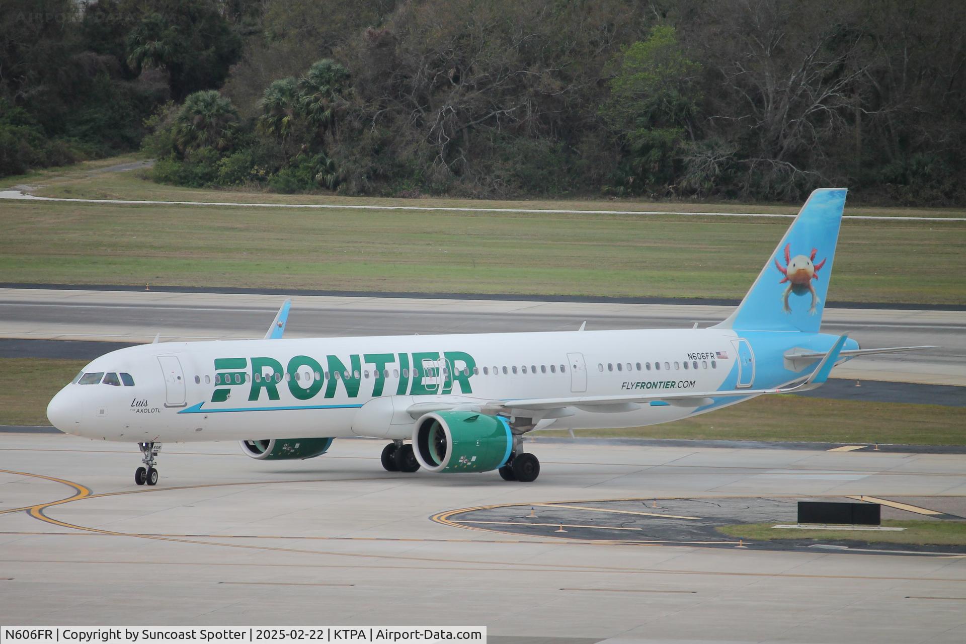 N606FR, 2023 Airbus A321-271NX C/N 11203, Frontier Flight 1416 taxis to the gate at Tampa International Airport following flight from Chicago-O’Hare International Airport
