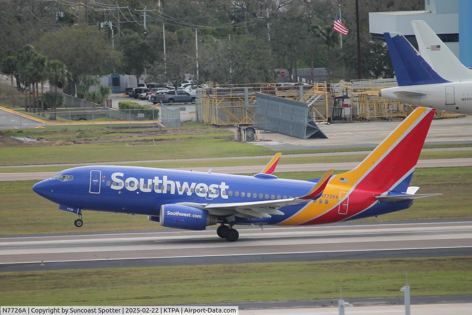 N7726A, 2006 Boeing 737-7BD C/N 33924, Southwest Flight 927 departs Tampa International Airport enroute to Kansas City International Airport