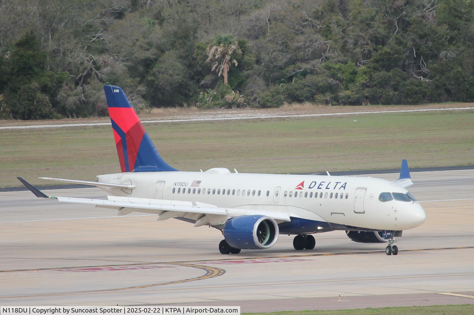 N118DU, 2019 Airbus A220-171 C/N 50037, Delta Flight 2706 arrives at Tampa International Airport following flight from Boston-Logan International Airport