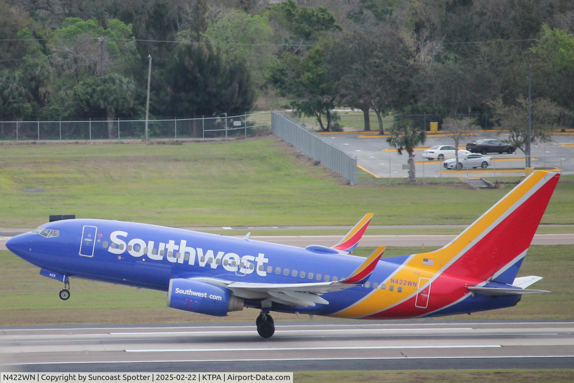 N422WN, 2002 Boeing 737-7H4 C/N 29826, Southwest Flight 6485 departs Tampa International Airport enroute to Buffalo-Niagara Falls International Airport