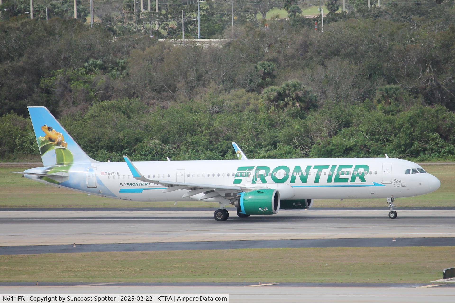 N611FR, Airbus A321-271NX C/N 11204, Frontier Flight 2684 departs Tampa International Airport enroute to Cleveland-Hopkins International Airport 
