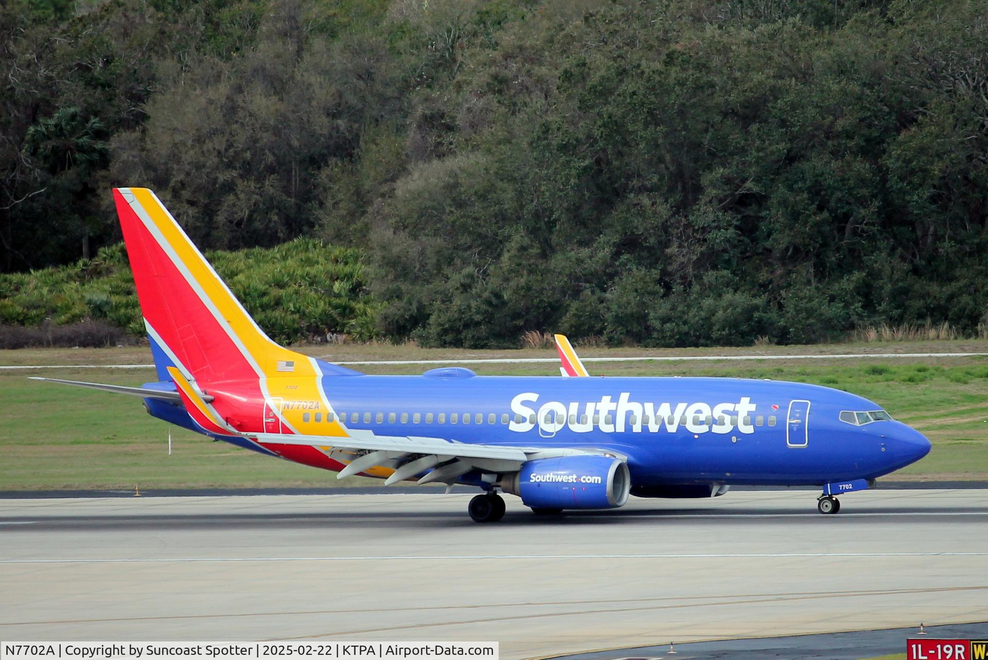 N7702A, 2004 Boeing 737-7BD C/N 33917, Southwest Flight 1925 arrives at Tampa International Airport following flight from Raleigh-Durham International Airport