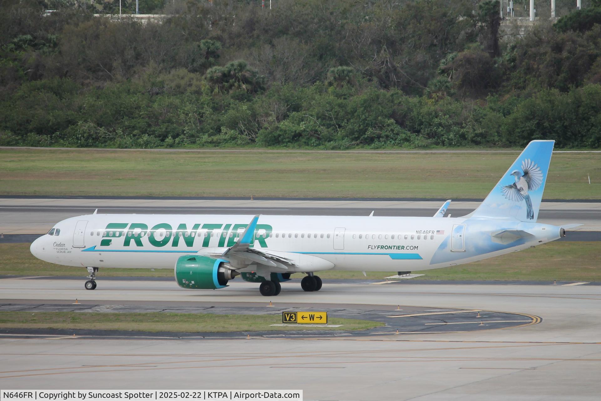 N646FR, 2024 Airbus A321-271NX C/N 11952, Frontier Flight 2401 taxis at Tampa International Airport prior to flight to Dallas-Fort Worth International Airport 