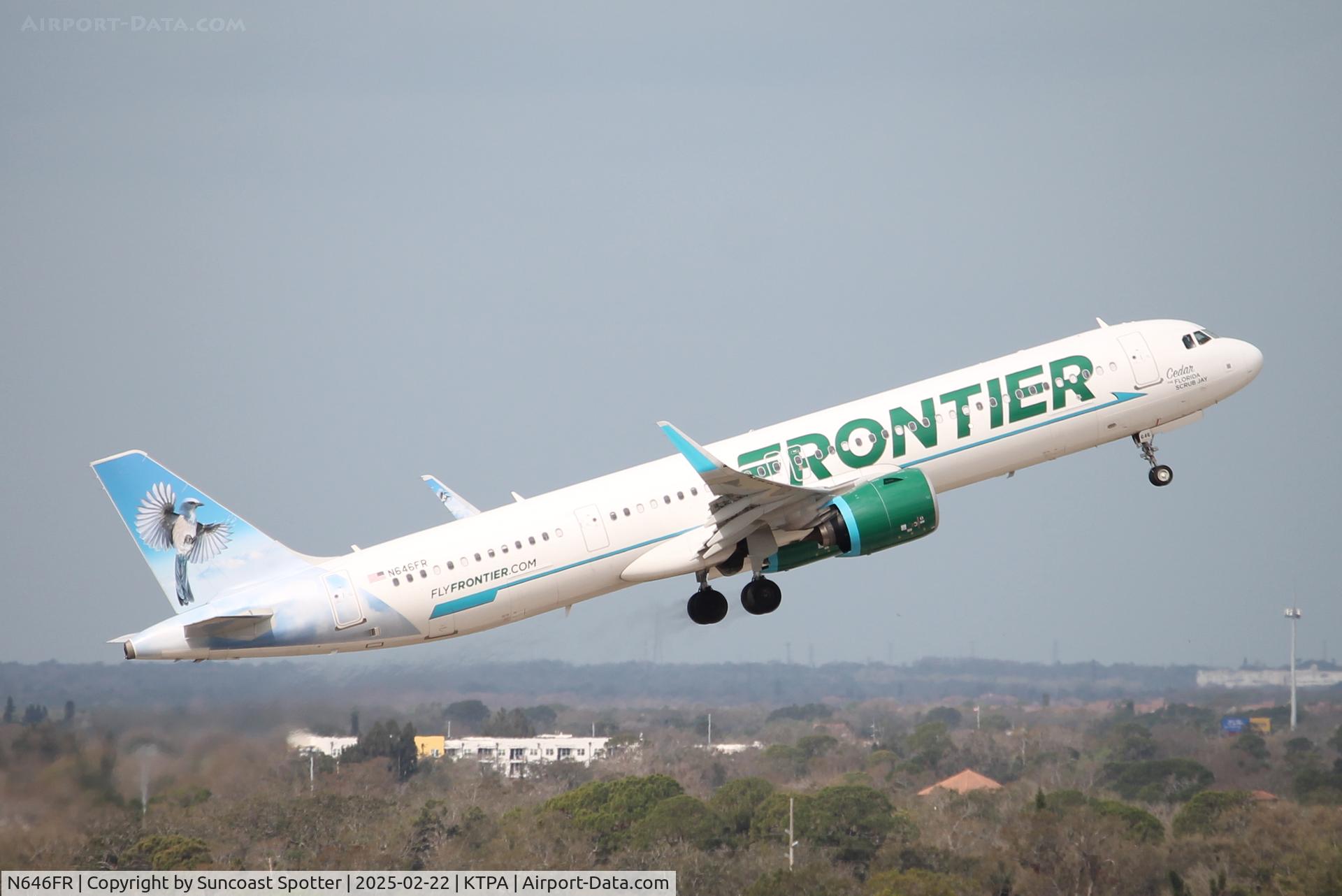 N646FR, 2024 Airbus A321-271NX C/N 11952, Frontier Flight 2401 departs Tampa International Airport enroute to Dallas-Fort Worth International Airport 