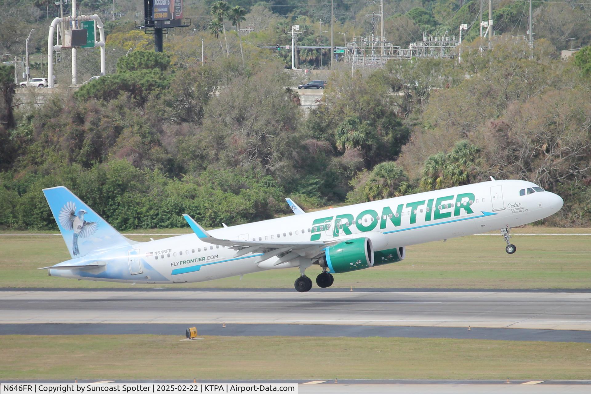 N646FR, 2024 Airbus A321-271NX C/N 11952, Frontier Flight 2401 departs Tampa International Airport enroute to Dallas-Fort Worth International Airport 