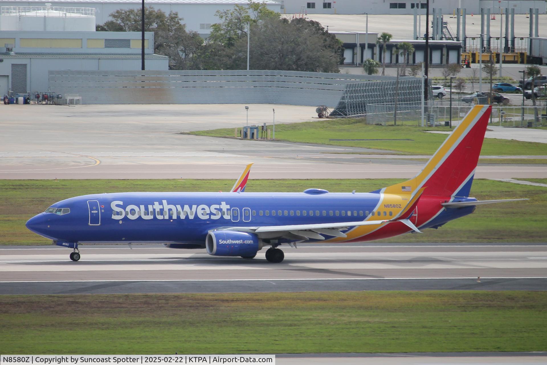 N8580Z, 2018 Boeing 737-800 C/N 64347, Southwest Flight 2292 departs Tampa International Airport enroute to Denver International Airport