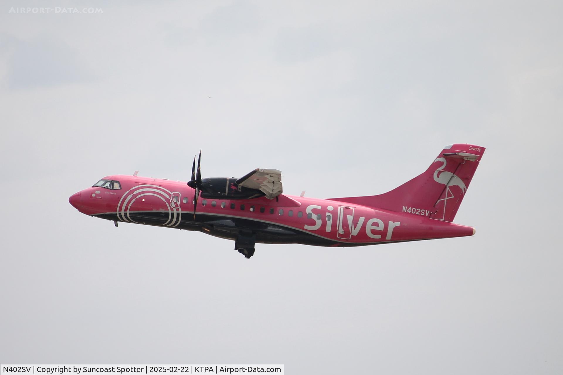 N402SV, 2017 ATR 42-600 C/N 1217, Silver Flight 62 departs Tampa International Airport enroute to Lynden Pindling International Airport