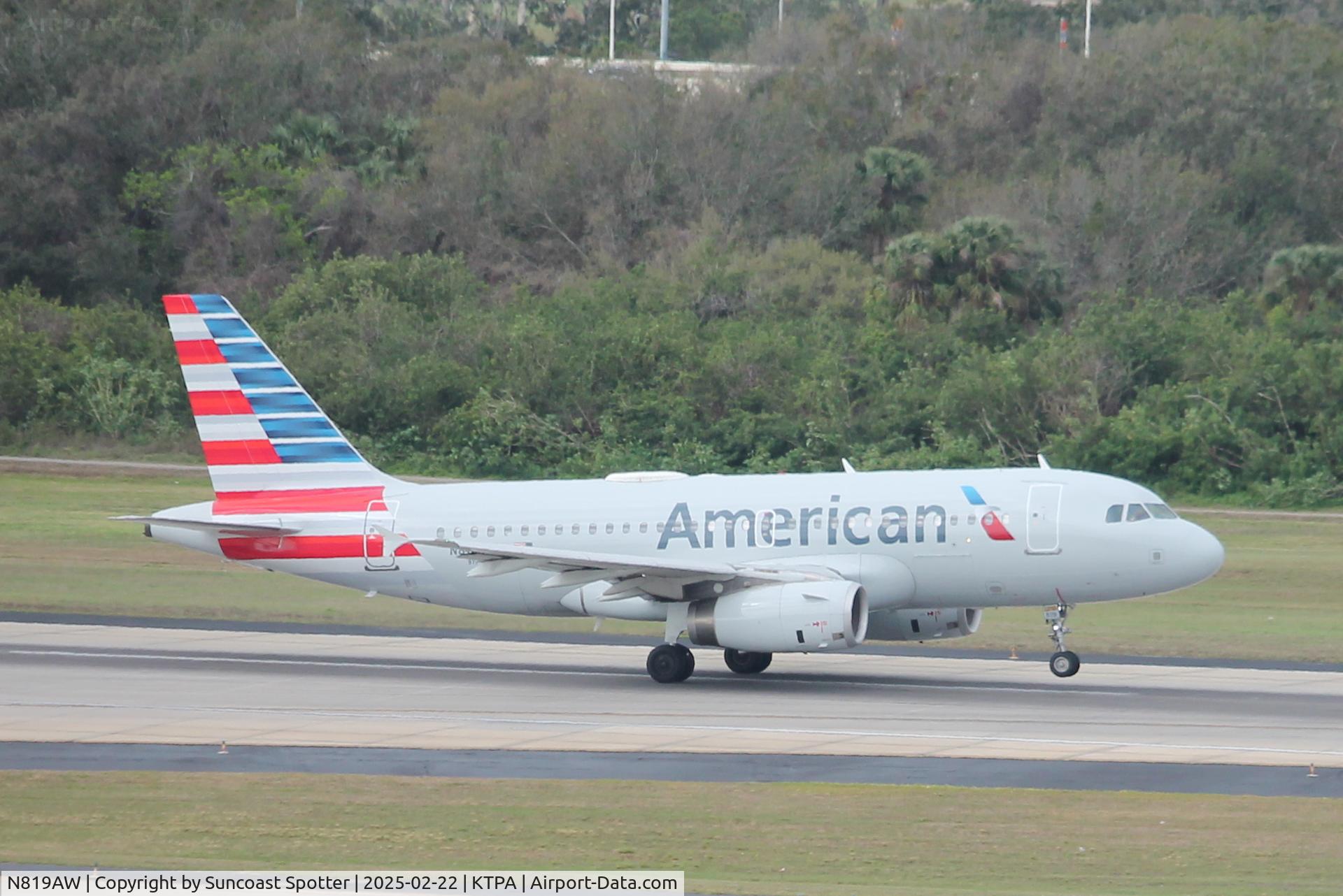 N819AW, 2000 Airbus A319-132 C/N 1395, American Flight 2855 departs Tampa International Airport enroute to Reagan National Airport