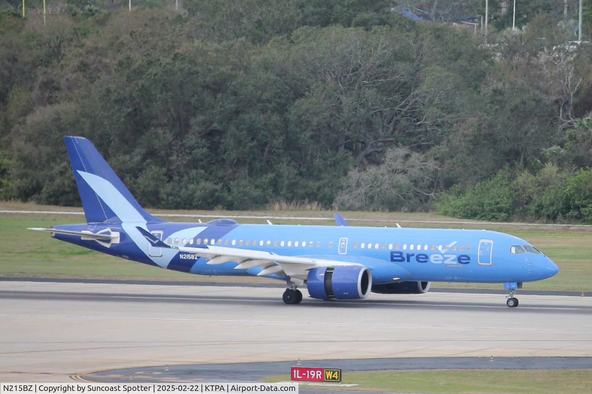 N215BZ, 2022 Airbus A220-300 C/N 55167, Breeze Flight 129 arrives at Tampa International Airport following flight from Norfolk International Airport