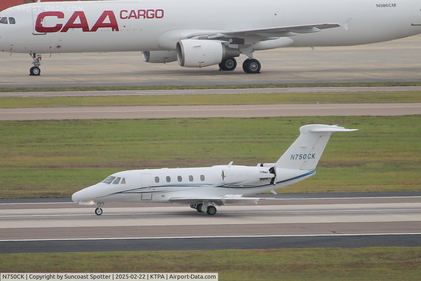 N750CK, Cessna 650 C/N 650-7015, Citation 750CK arrives at Tampa International Airport following flight from Luis Munoz Marin International Airport