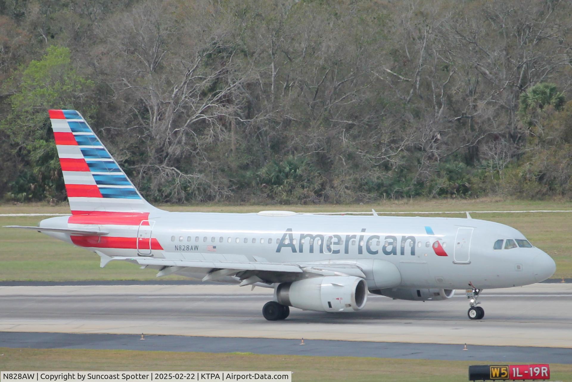 N828AW, 2001 Airbus A319-132 C/N 1552, American Flight 2524 arrives at Tampa International Airport following flight from Reagan National Airport