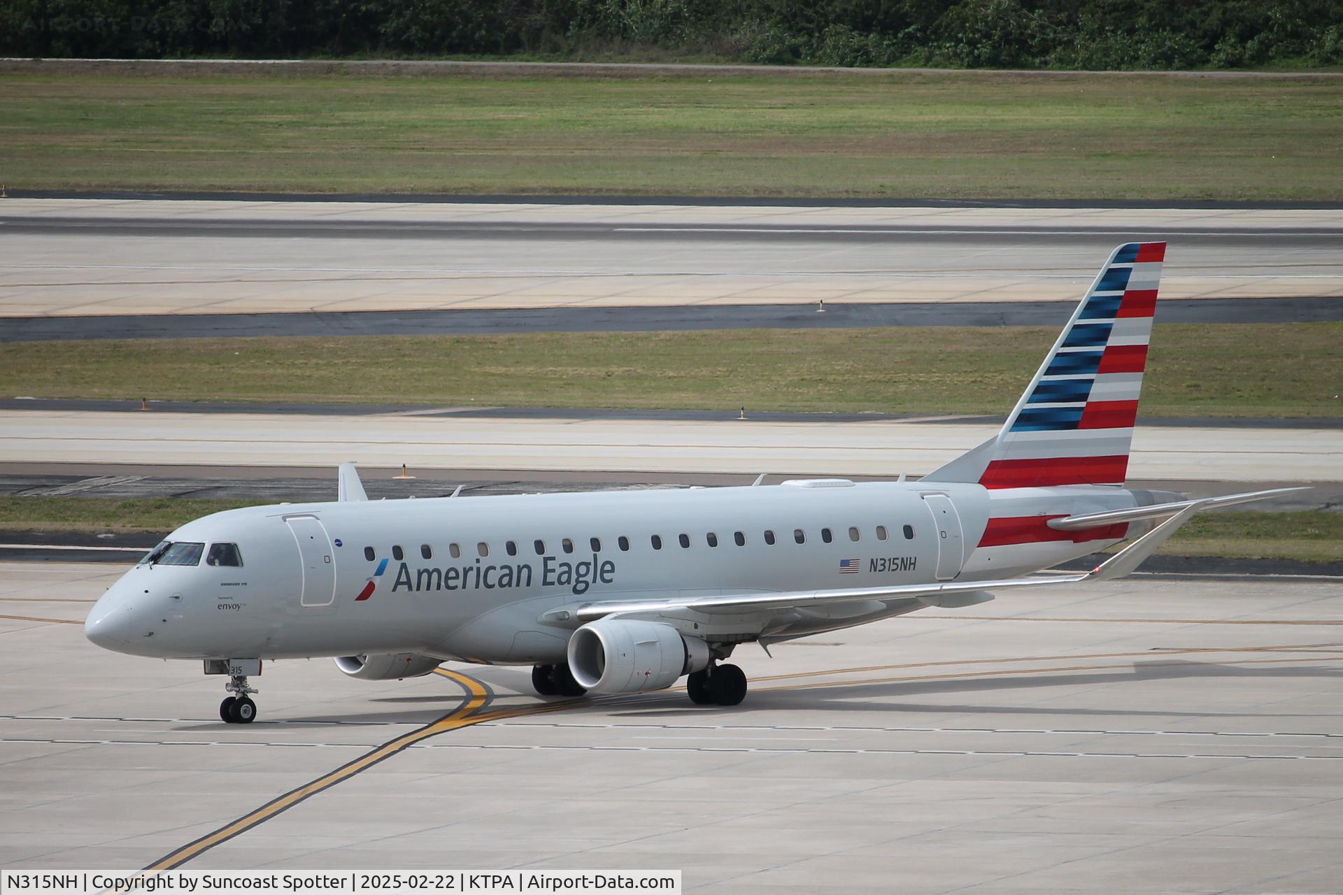 N315NH, 2024 Embraer 175LR C/N 17000966, American Flight 3759 operated by Envoy taxis to the gate at Tampa International Airport following flight from Nashville International Airport