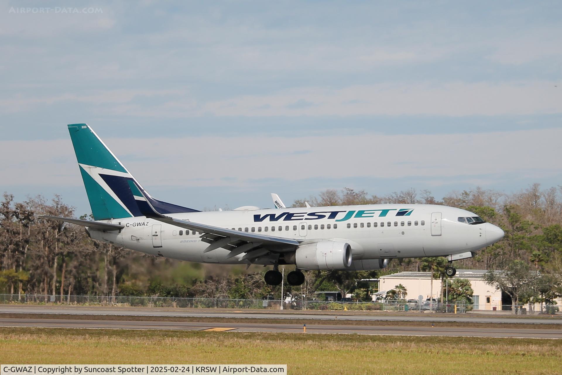 C-GWAZ, 2004 Boeing 737-7CT C/N 32763, WestJet Flight 1236 arrives on Runway 6 at Southwest Florida International Airport following flight from Toronto-Pearson International Airport
