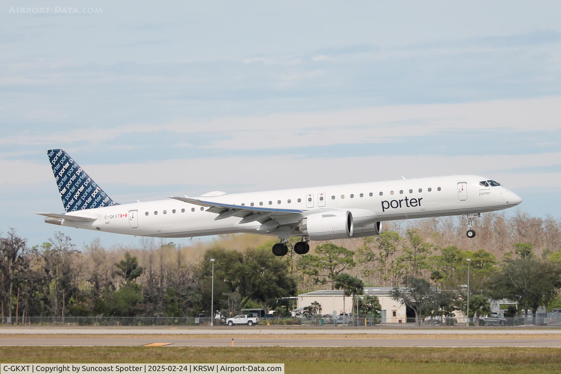 C-GKXT, 2024 Embraer E195-E2 C/N 19020146, Porter Flight 535 arrives on Runway 6 at Southwest Florida International Airport following flight from Toronto-Pearson International Airport