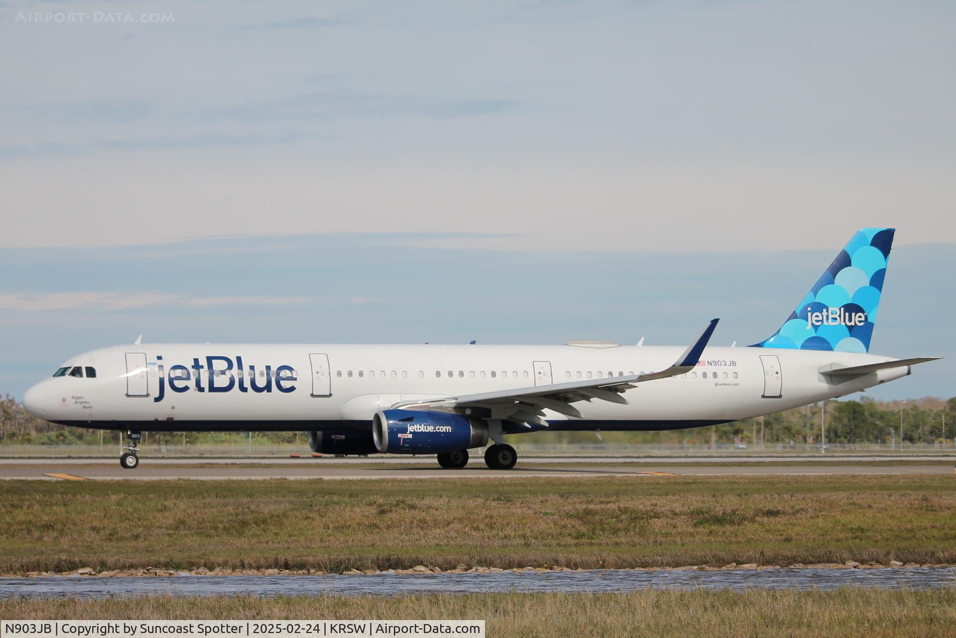 N903JB, 2013 Airbus A321-231 C/N 5783, JetBlue Flight 366 taxis at Southwest Florida International Airport prior to flight to Boston-Logan International Airport