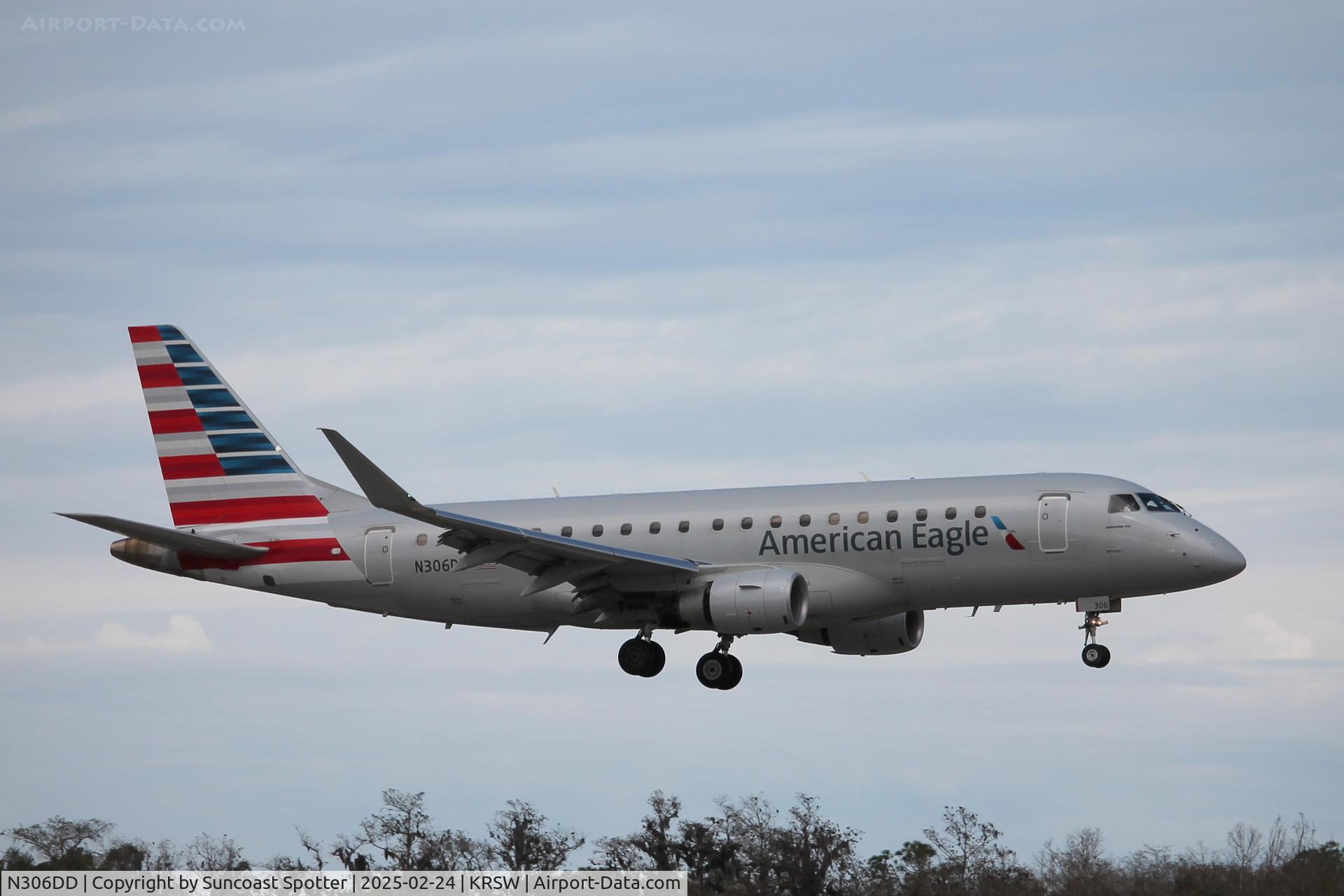 N306DD, 2020 Embraer ERJ 170-200 LR C/N 17000851, American Flight 4080 operated by Envoy arrives on Runway 6 at Southwest Florida International Airport following flight from Reagan National Airport