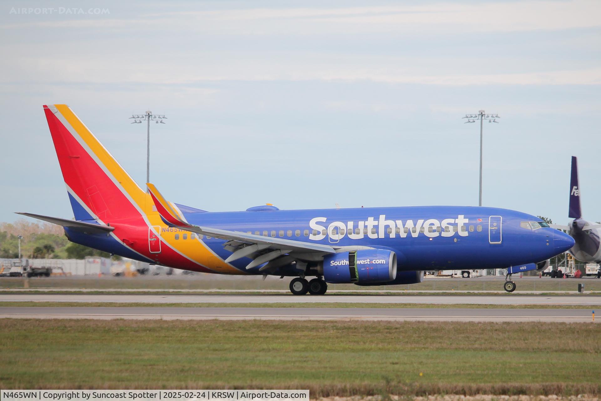 N465WN, 2004 Boeing 737-7H4 C/N 33829, Southwest Flight 1874 arrives on Runway 6 at Southwest Florida International Airport following flight from Baltimore/Washington International Airport